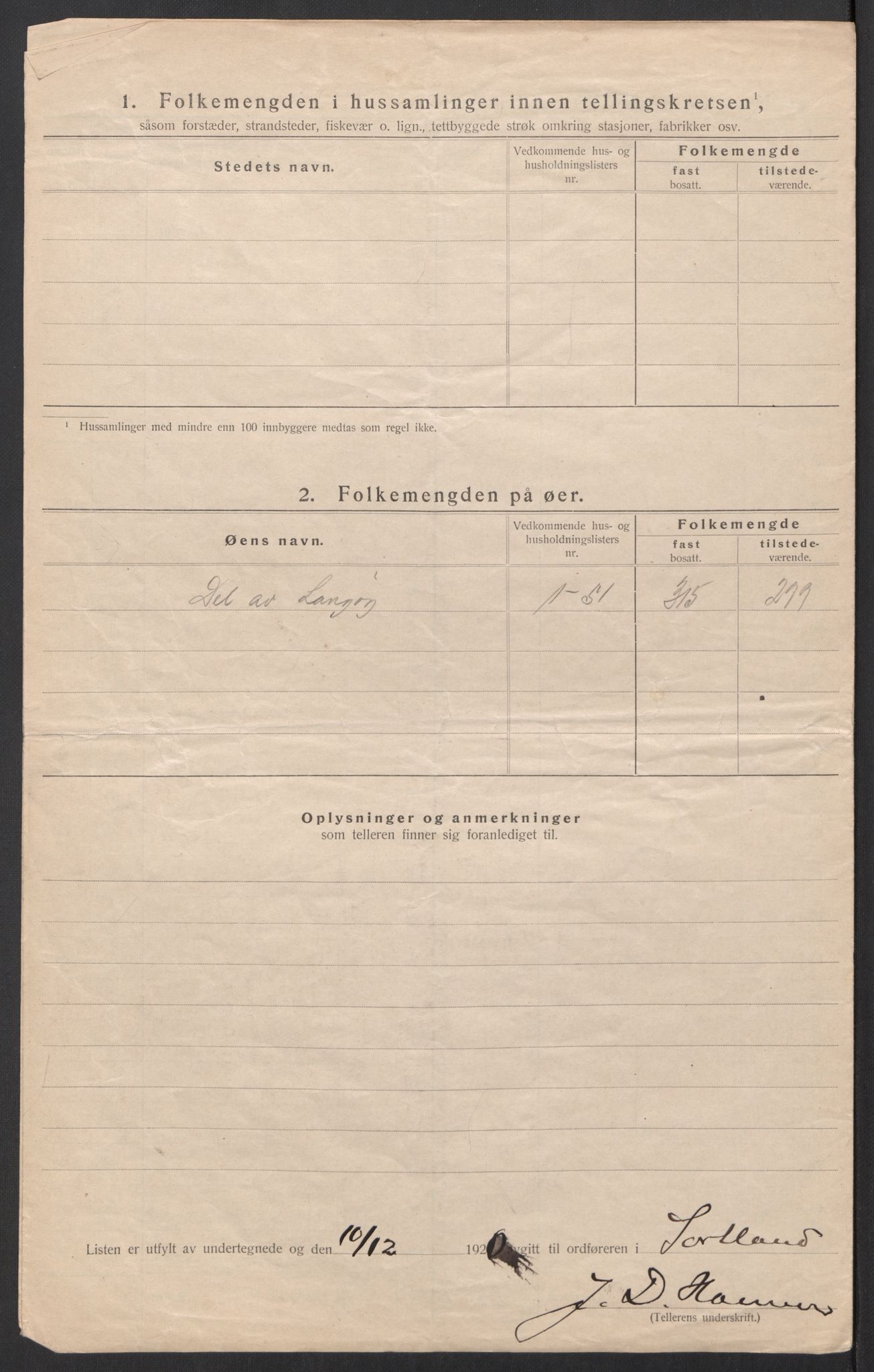 SAT, 1920 census for Sortland, 1920, p. 25