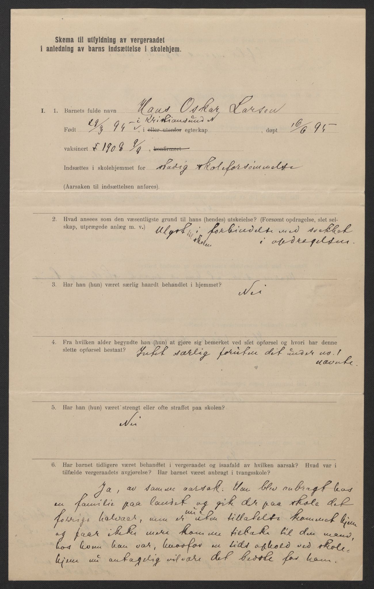 Falstad skolehjem, RA/S-1676/E/Eb/L0009: Elevmapper løpenr. 189-209, 1909-1916, p. 231