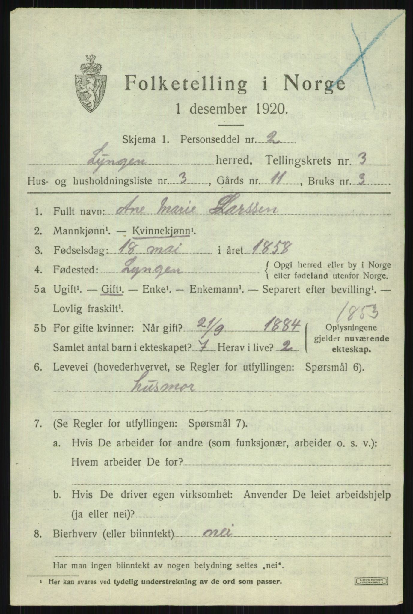 SATØ, 1920 census for Lyngen, 1920, p. 3509