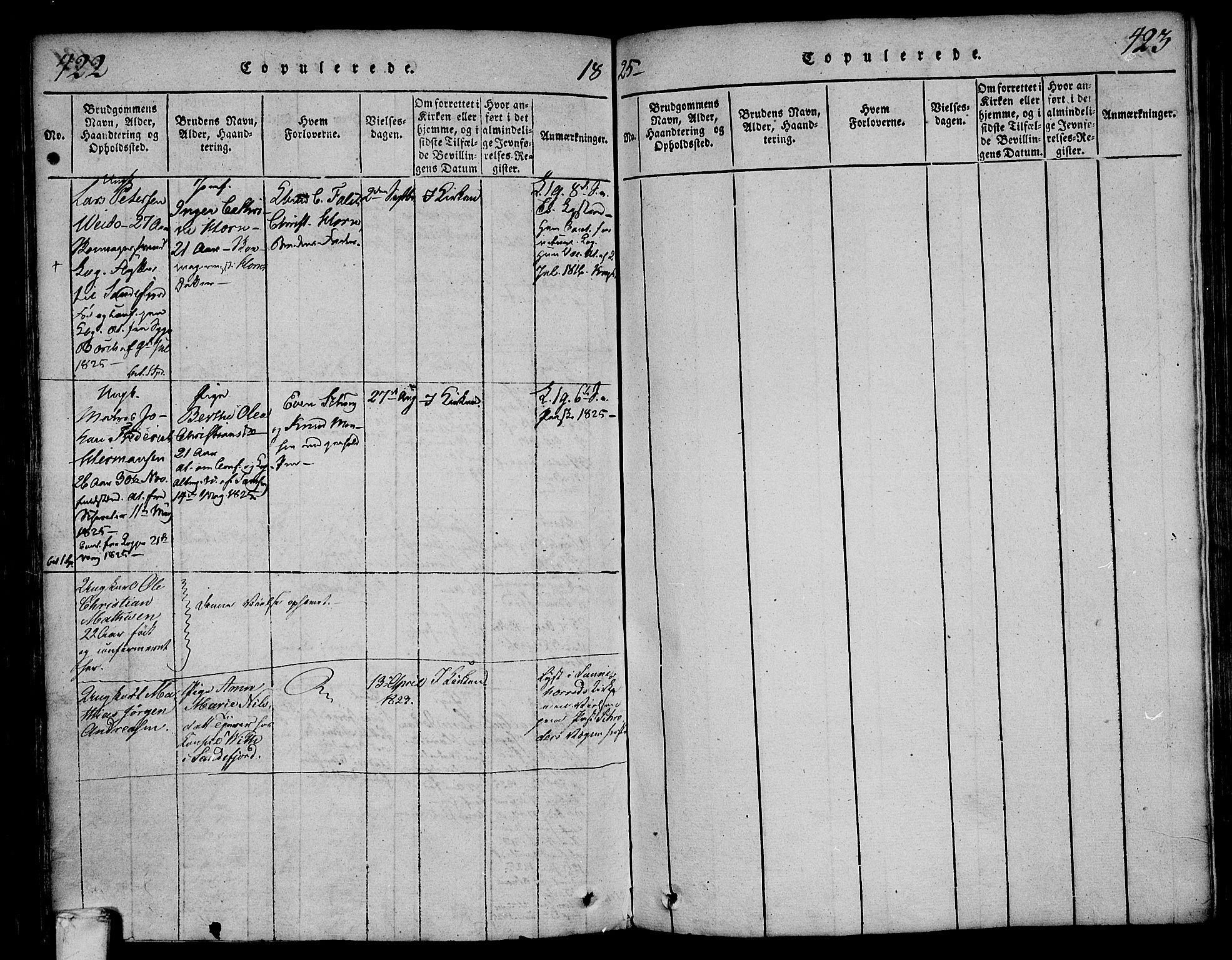 Larvik kirkebøker, AV/SAKO-A-352/F/Fa/L0001: Parish register (official) no. I 1, 1814-1825, p. 422-423