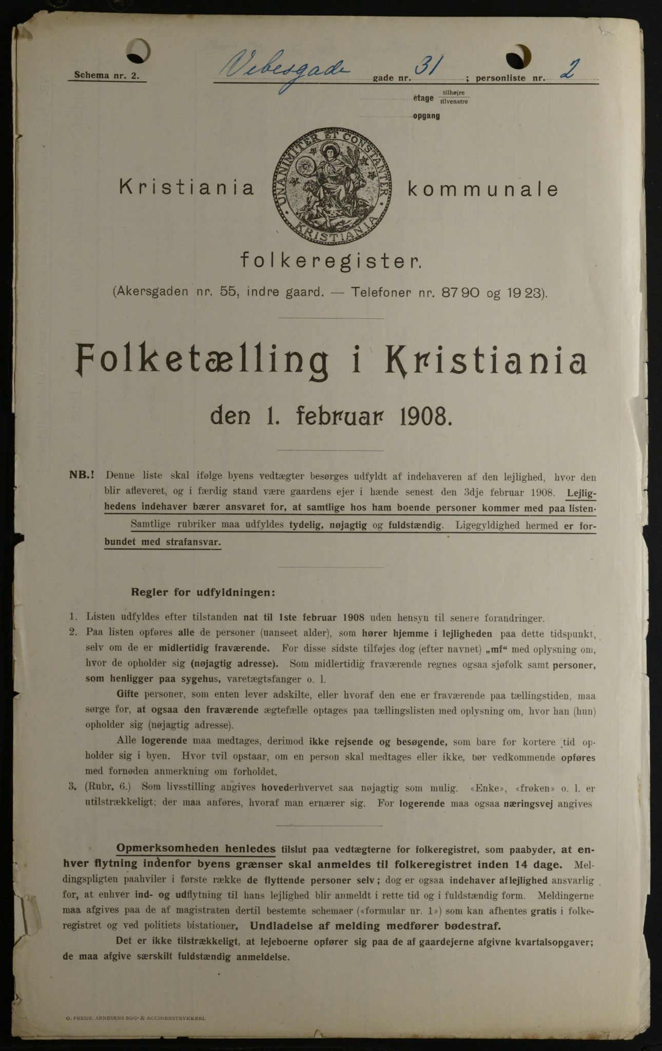 OBA, Municipal Census 1908 for Kristiania, 1908, p. 110816