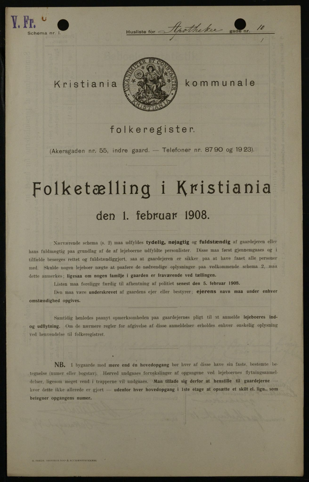 OBA, Municipal Census 1908 for Kristiania, 1908, p. 1625