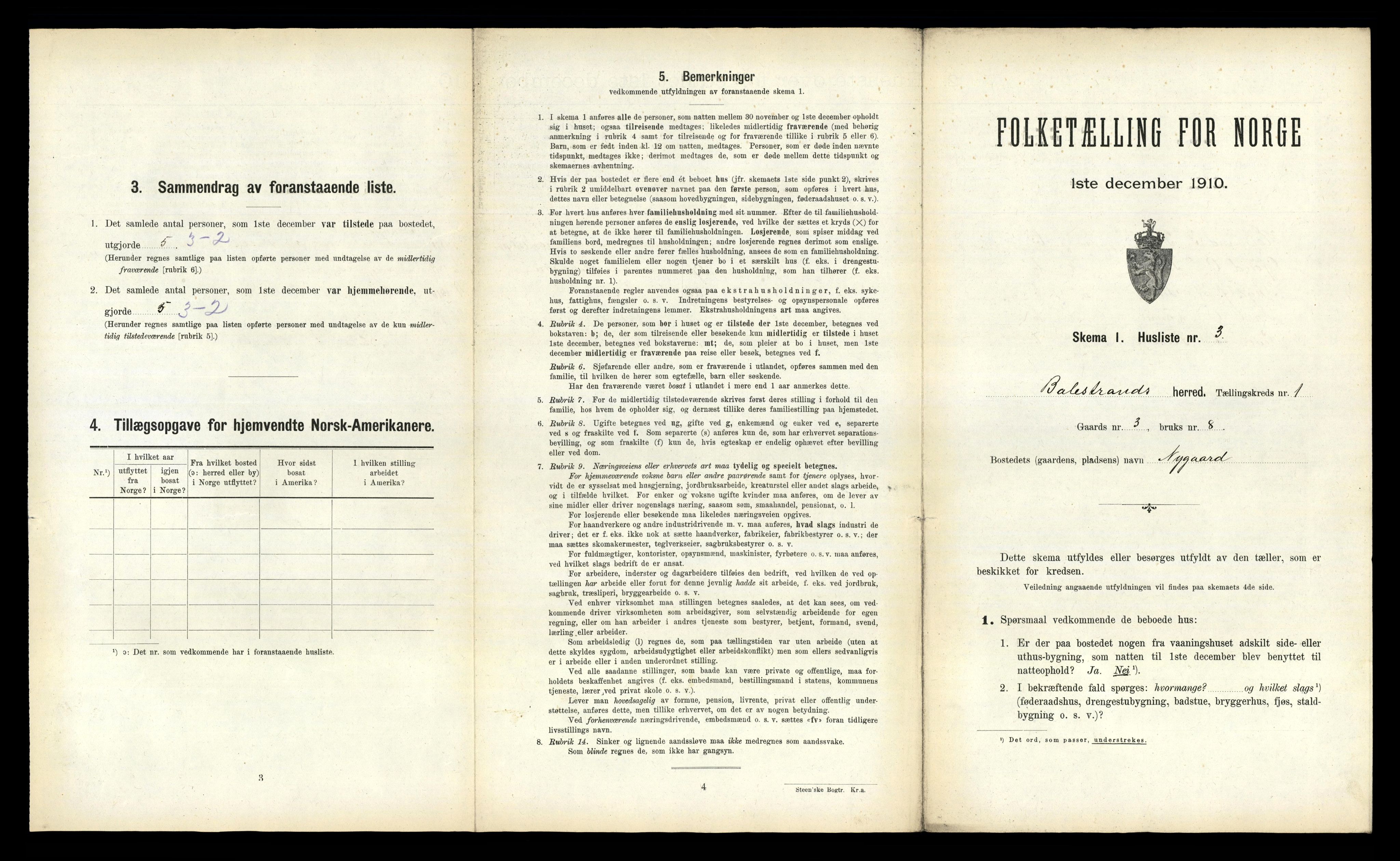 RA, 1910 census for Balestrand, 1910, p. 52