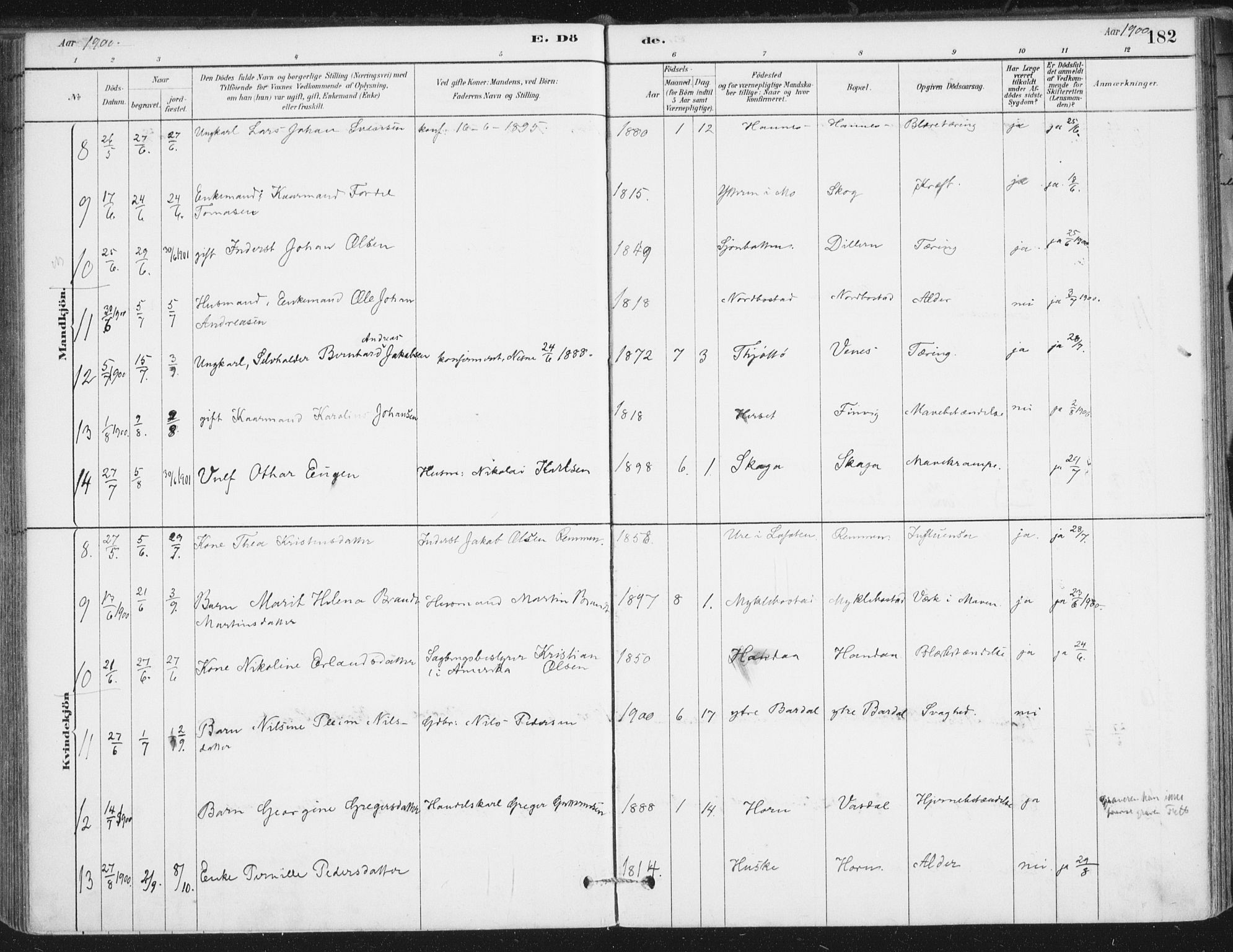 Ministerialprotokoller, klokkerbøker og fødselsregistre - Nordland, AV/SAT-A-1459/838/L0553: Parish register (official) no. 838A11, 1880-1910, p. 182