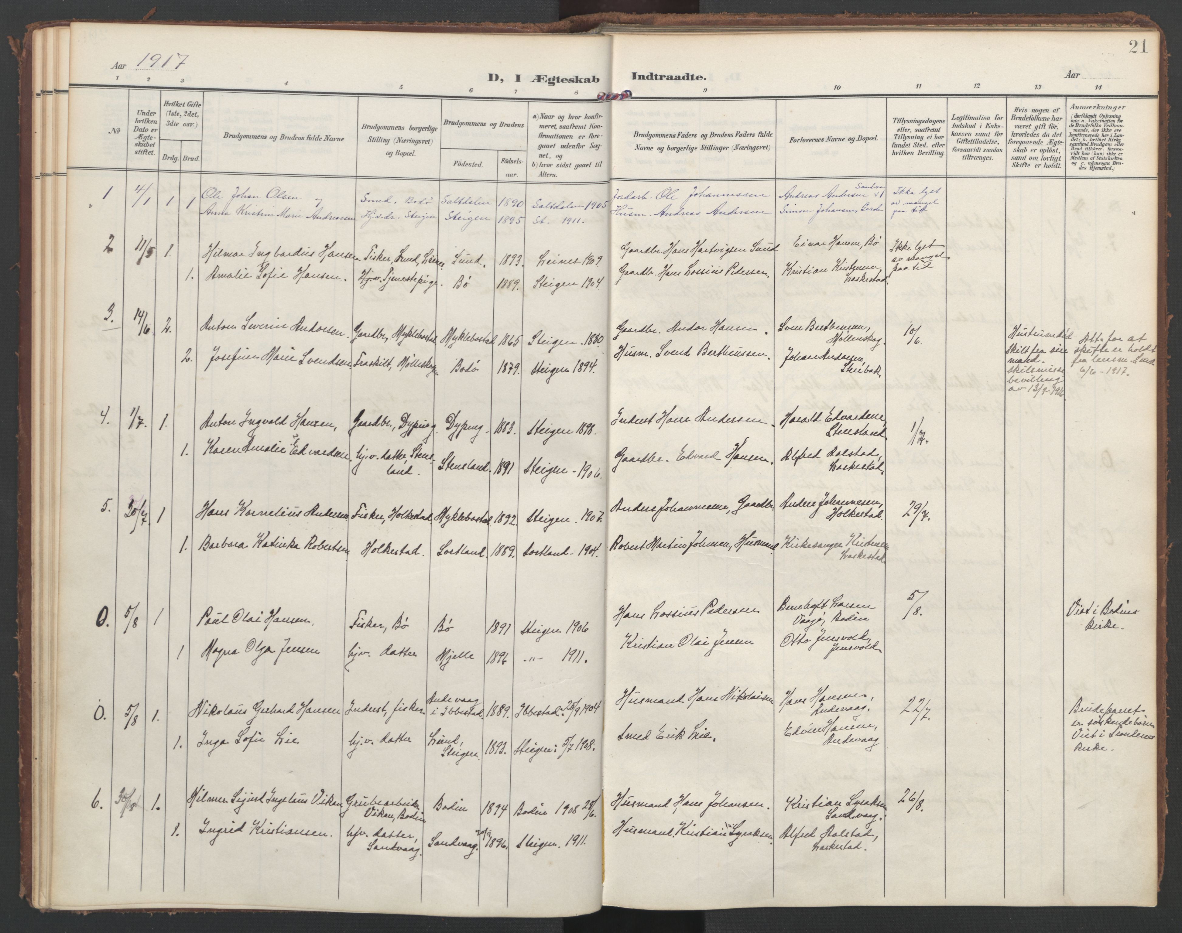 Ministerialprotokoller, klokkerbøker og fødselsregistre - Nordland, SAT/A-1459/855/L0806: Parish register (official) no. 855A14, 1906-1922, p. 21