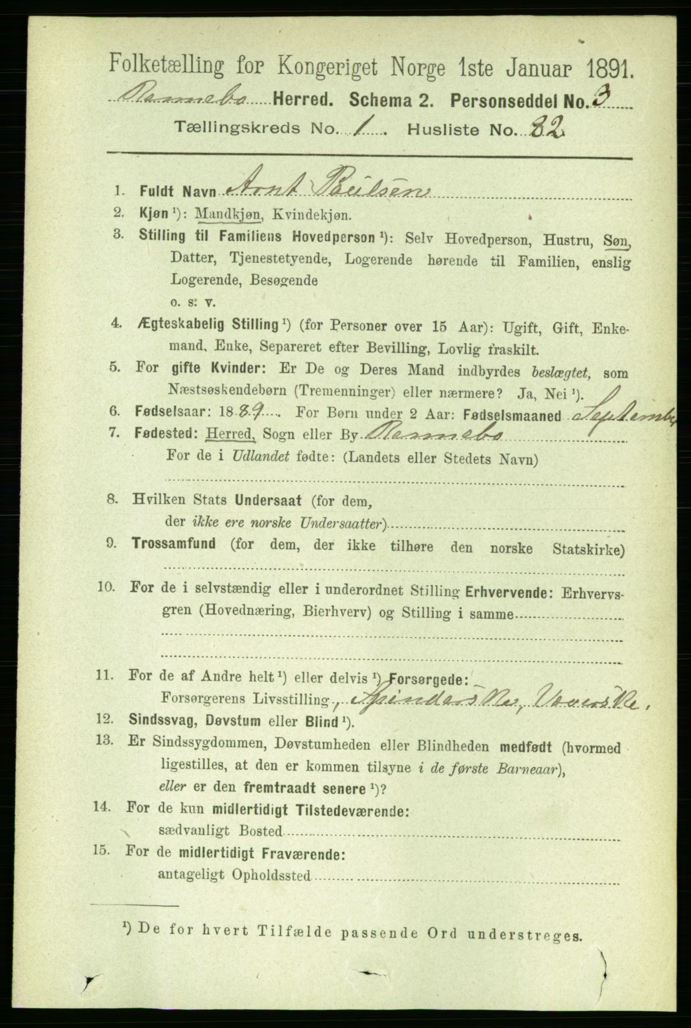 RA, 1891 census for 1635 Rennebu, 1891, p. 609