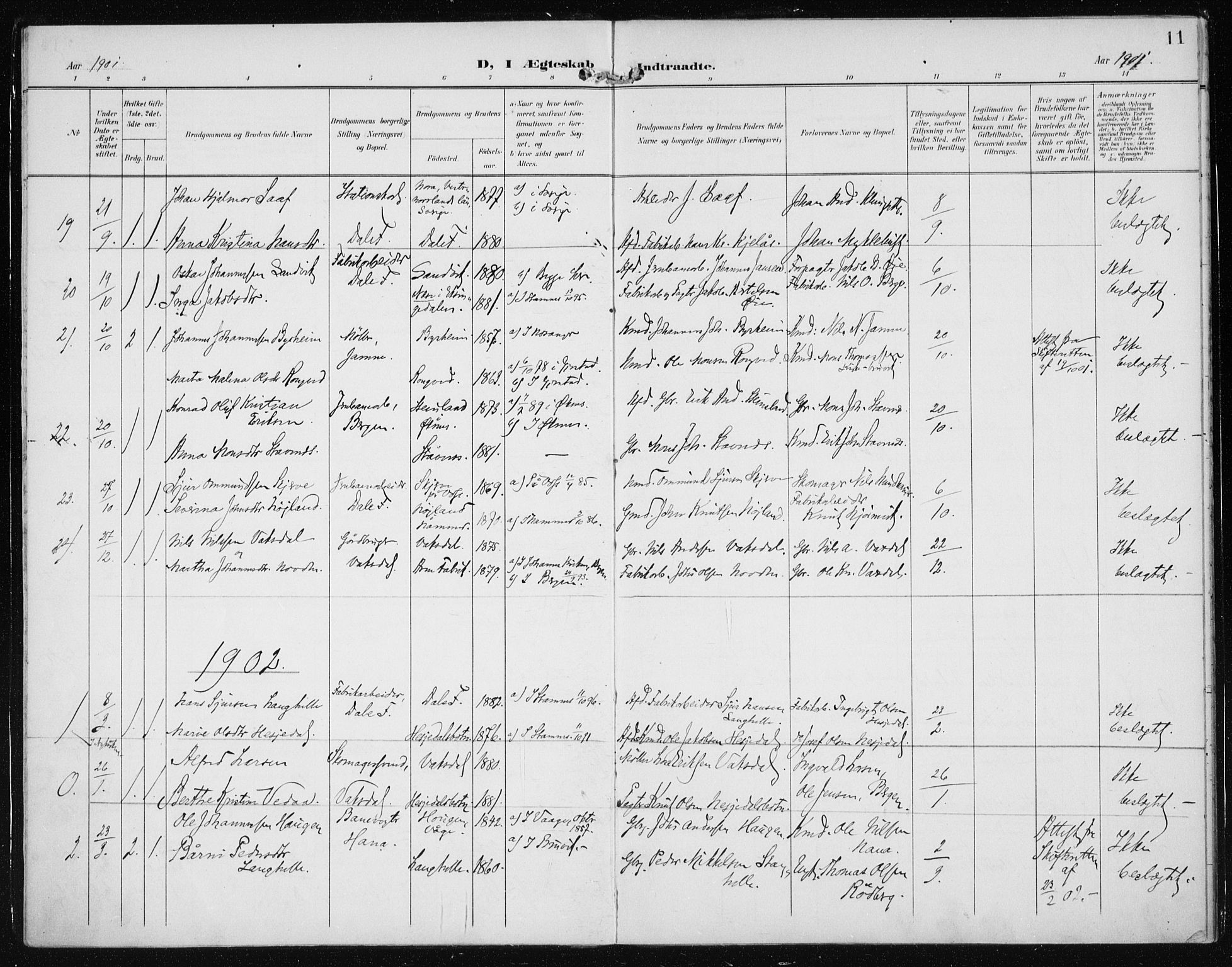 Bruvik Sokneprestembete, AV/SAB-A-74701/H/Haa: Parish register (official) no. B  3, 1898-1919, p. 11