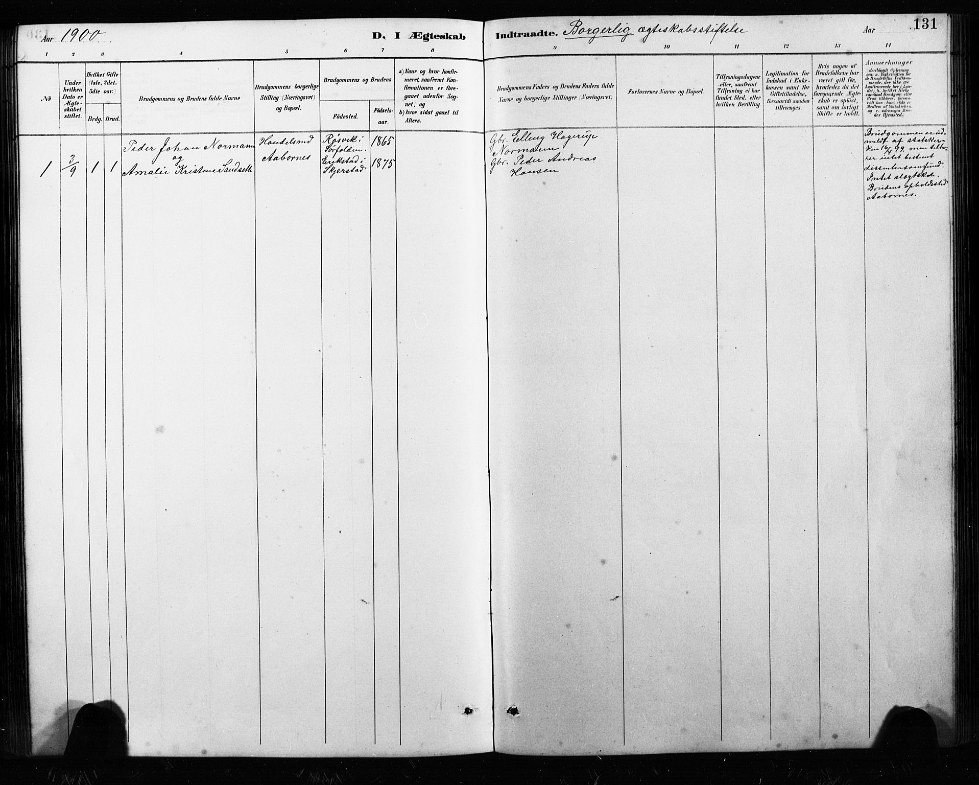 Ministerialprotokoller, klokkerbøker og fødselsregistre - Nordland, SAT/A-1459/858/L0834: Parish register (copy) no. 858C01, 1884-1904, p. 131