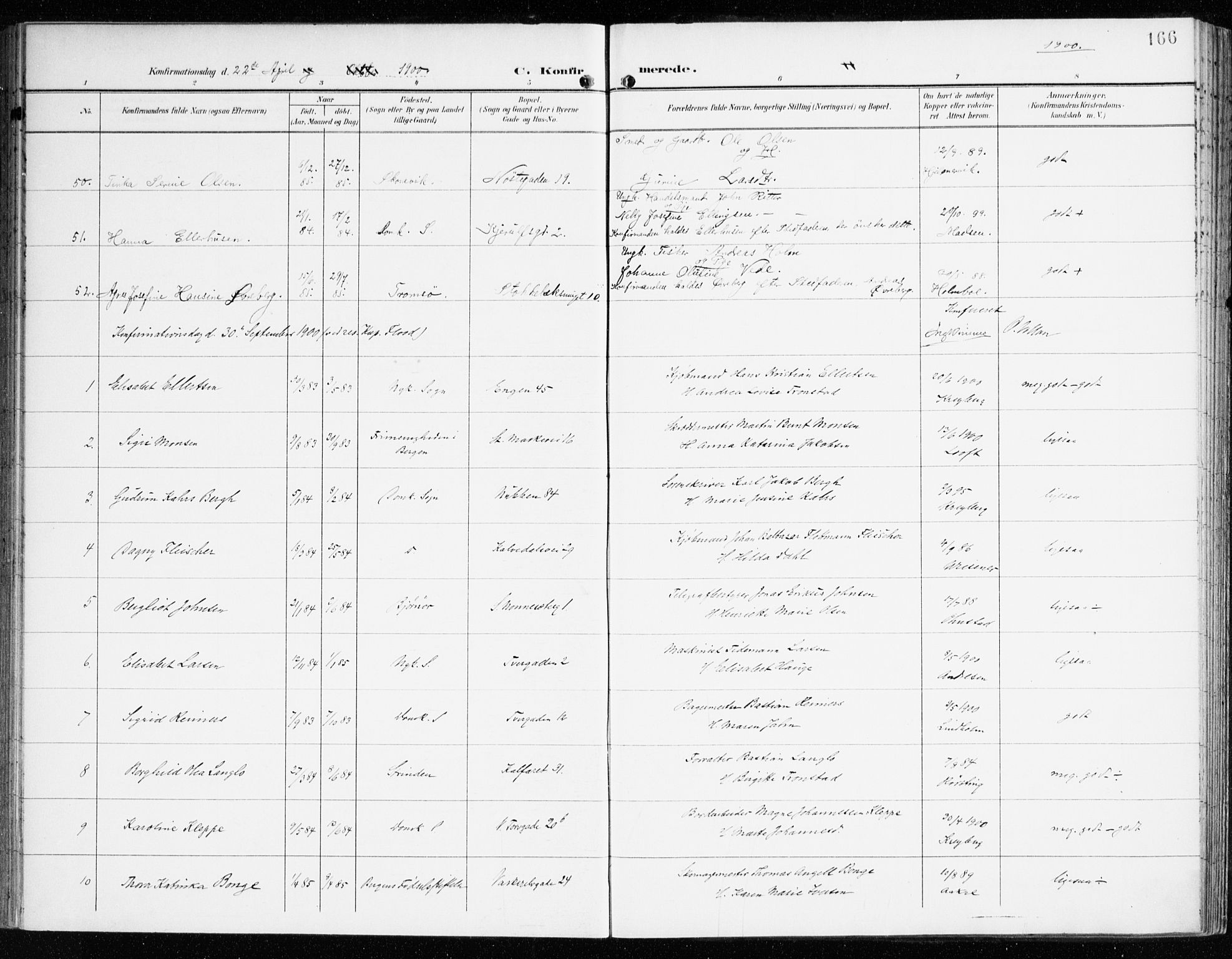 Domkirken sokneprestembete, AV/SAB-A-74801/H/Haa/L0031: Parish register (official) no. C 6, 1898-1915, p. 166