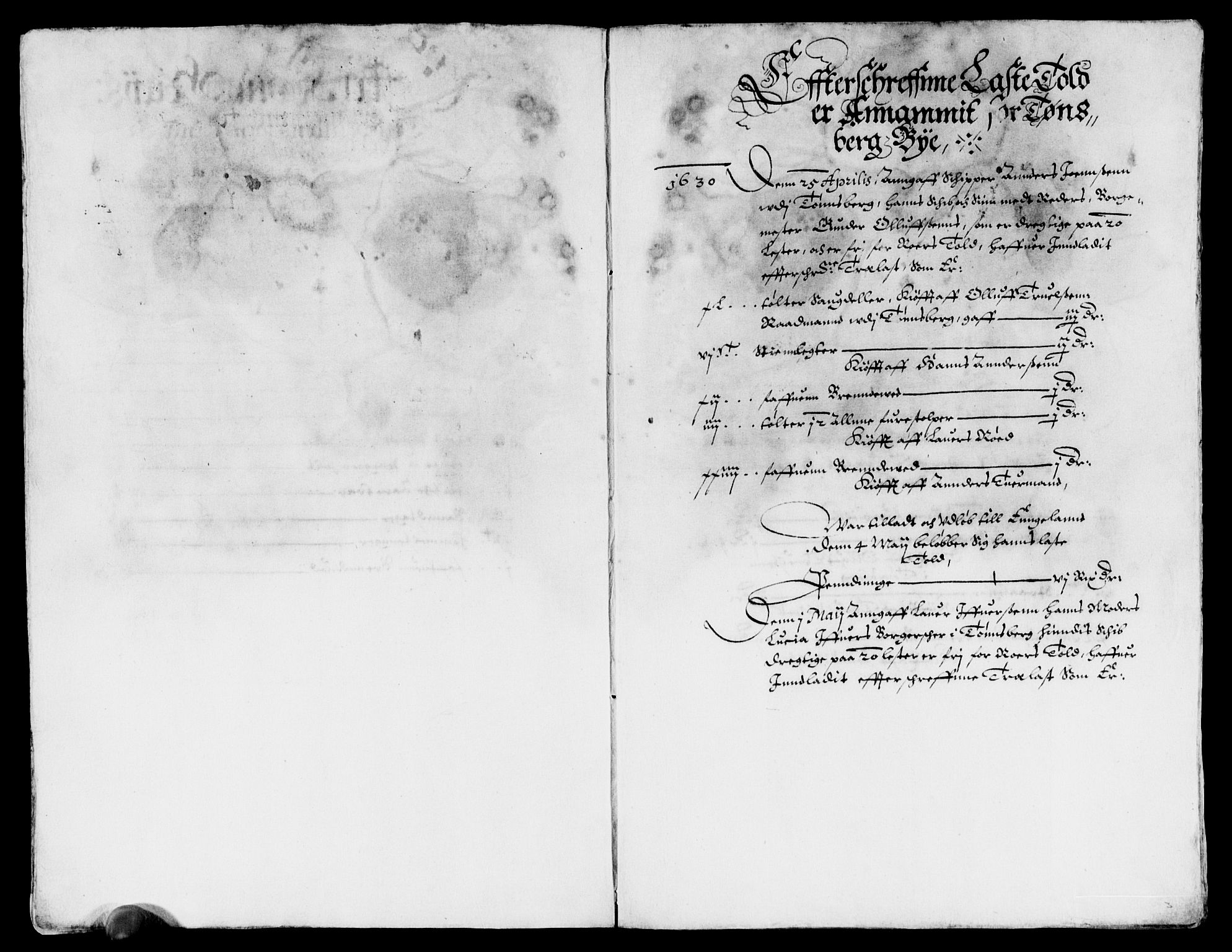 Rentekammeret inntil 1814, Reviderte regnskaper, Lensregnskaper, AV/RA-EA-5023/R/Rb/Rbo/L0011: Tønsberg len, 1629-1631