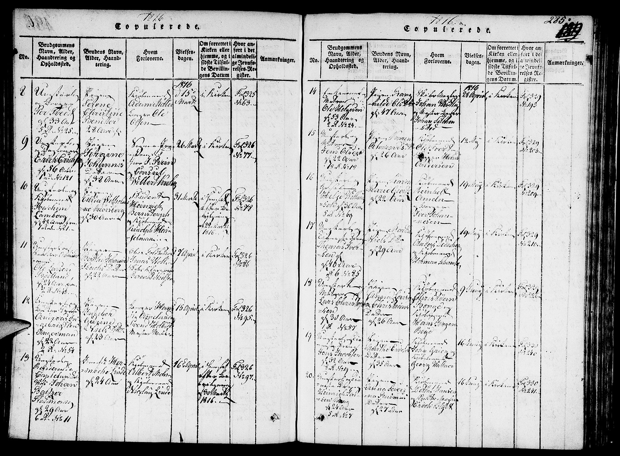 Nykirken Sokneprestembete, AV/SAB-A-77101/H/Hab/L0003: Parish register (copy) no. A 4, 1816-1821, p. 285