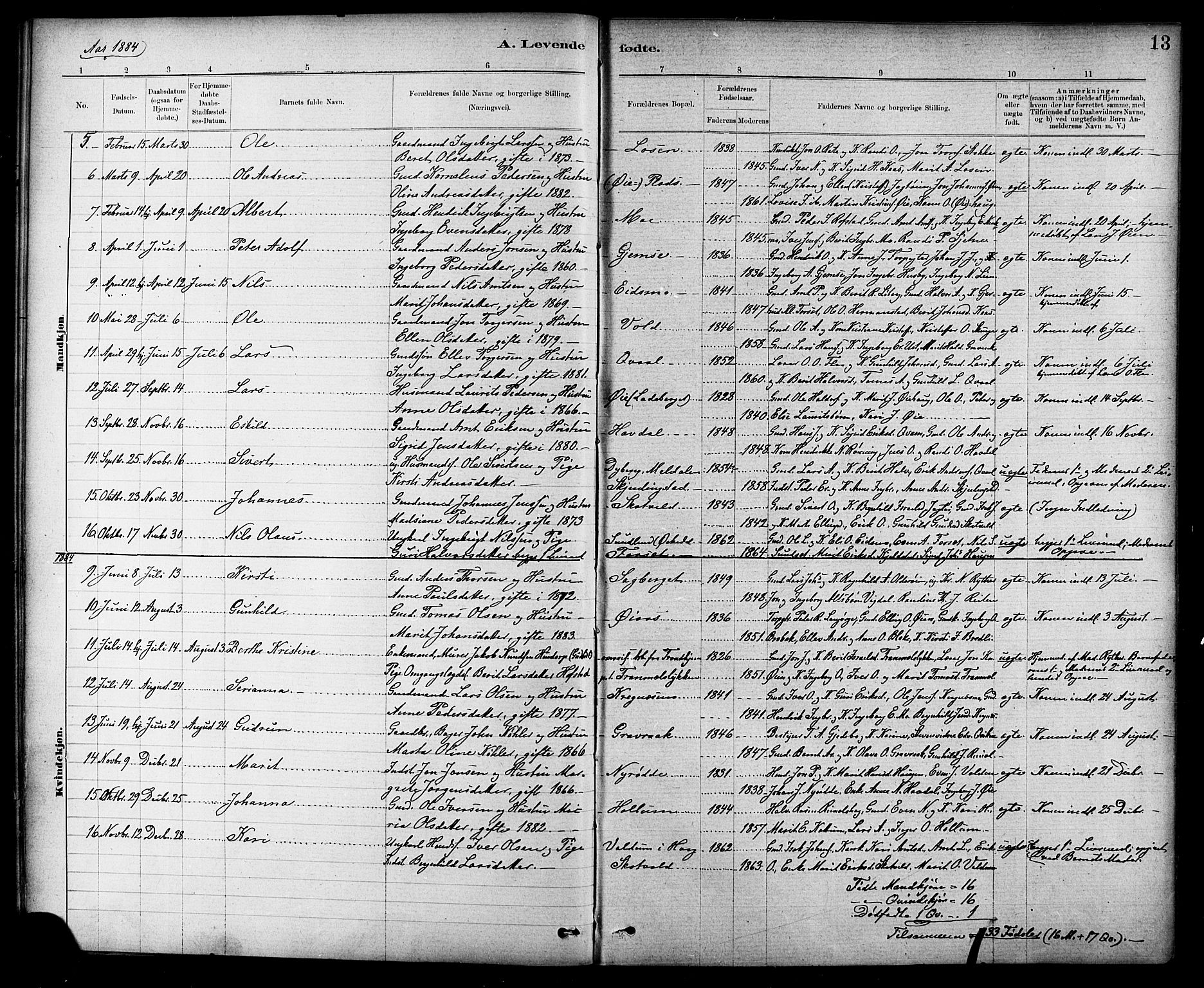 Ministerialprotokoller, klokkerbøker og fødselsregistre - Sør-Trøndelag, SAT/A-1456/691/L1094: Parish register (copy) no. 691C05, 1879-1911, p. 13