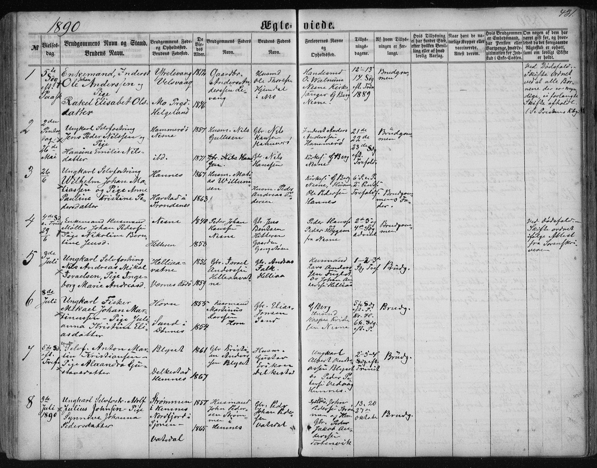 Ministerialprotokoller, klokkerbøker og fødselsregistre - Nordland, SAT/A-1459/838/L0556: Parish register (copy) no. 838C03, 1861-1893, p. 431