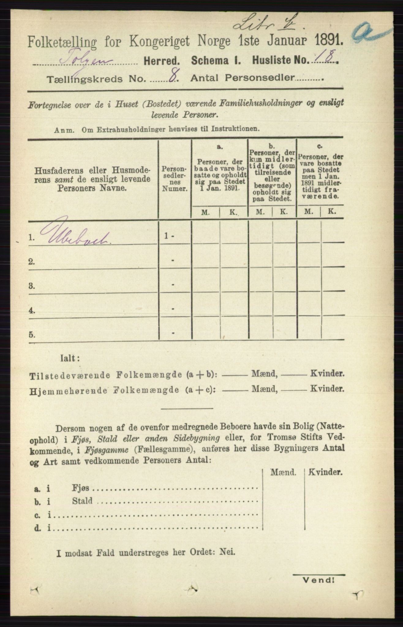 RA, 1891 census for 0436 Tolga, 1891, p. 2355
