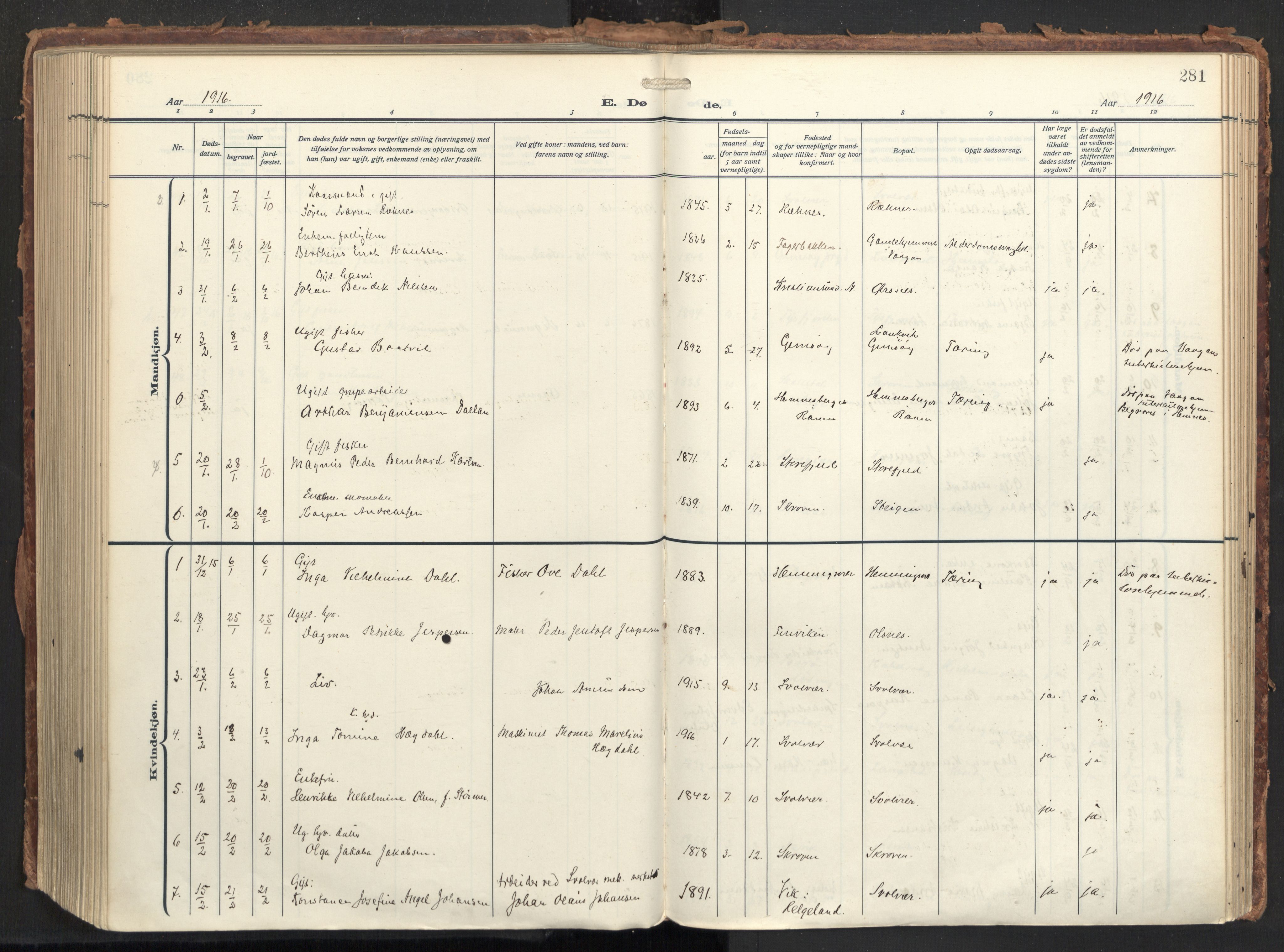 Ministerialprotokoller, klokkerbøker og fødselsregistre - Nordland, SAT/A-1459/874/L1064: Parish register (official) no. 874A08, 1915-1926, p. 281