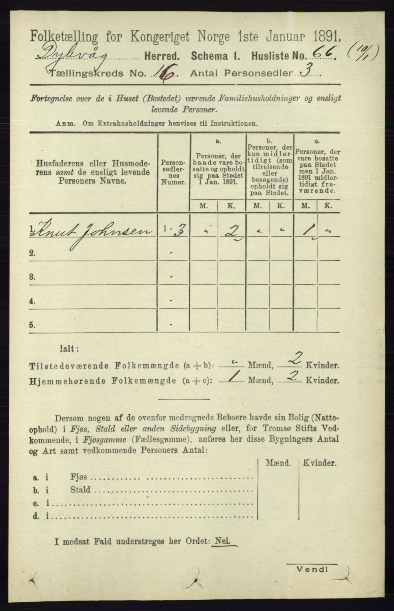 RA, 1891 census for 0915 Dypvåg, 1891, p. 6390