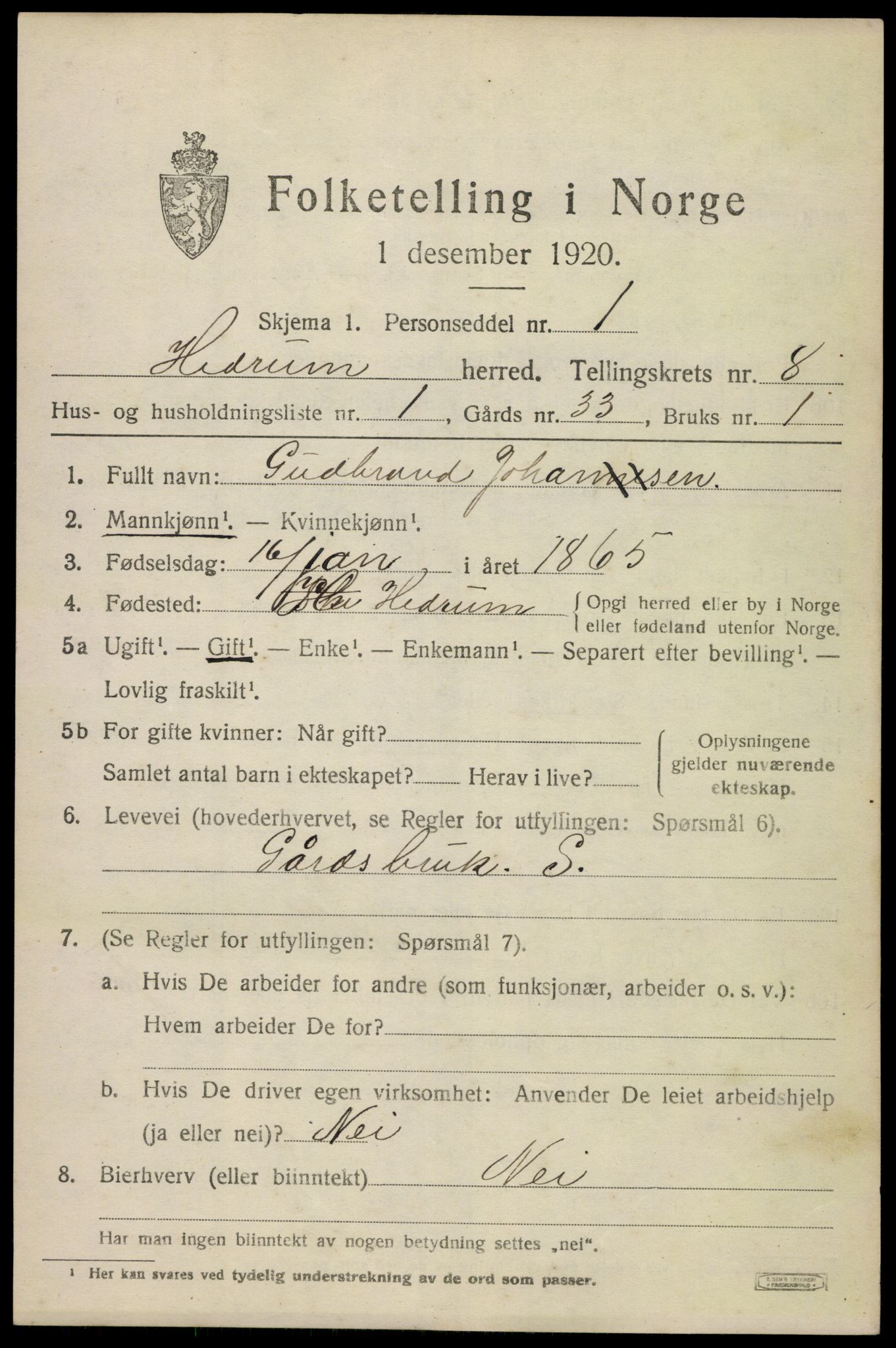 SAKO, 1920 census for Hedrum, 1920, p. 6229