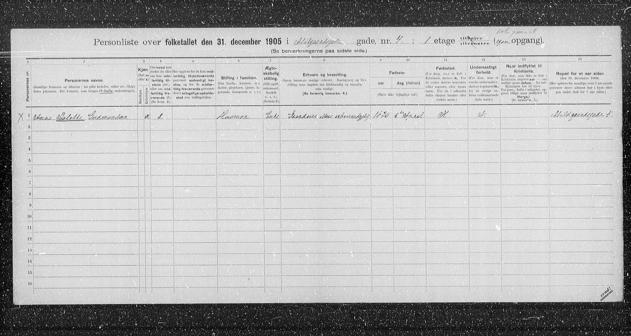 OBA, Municipal Census 1905 for Kristiania, 1905, p. 9