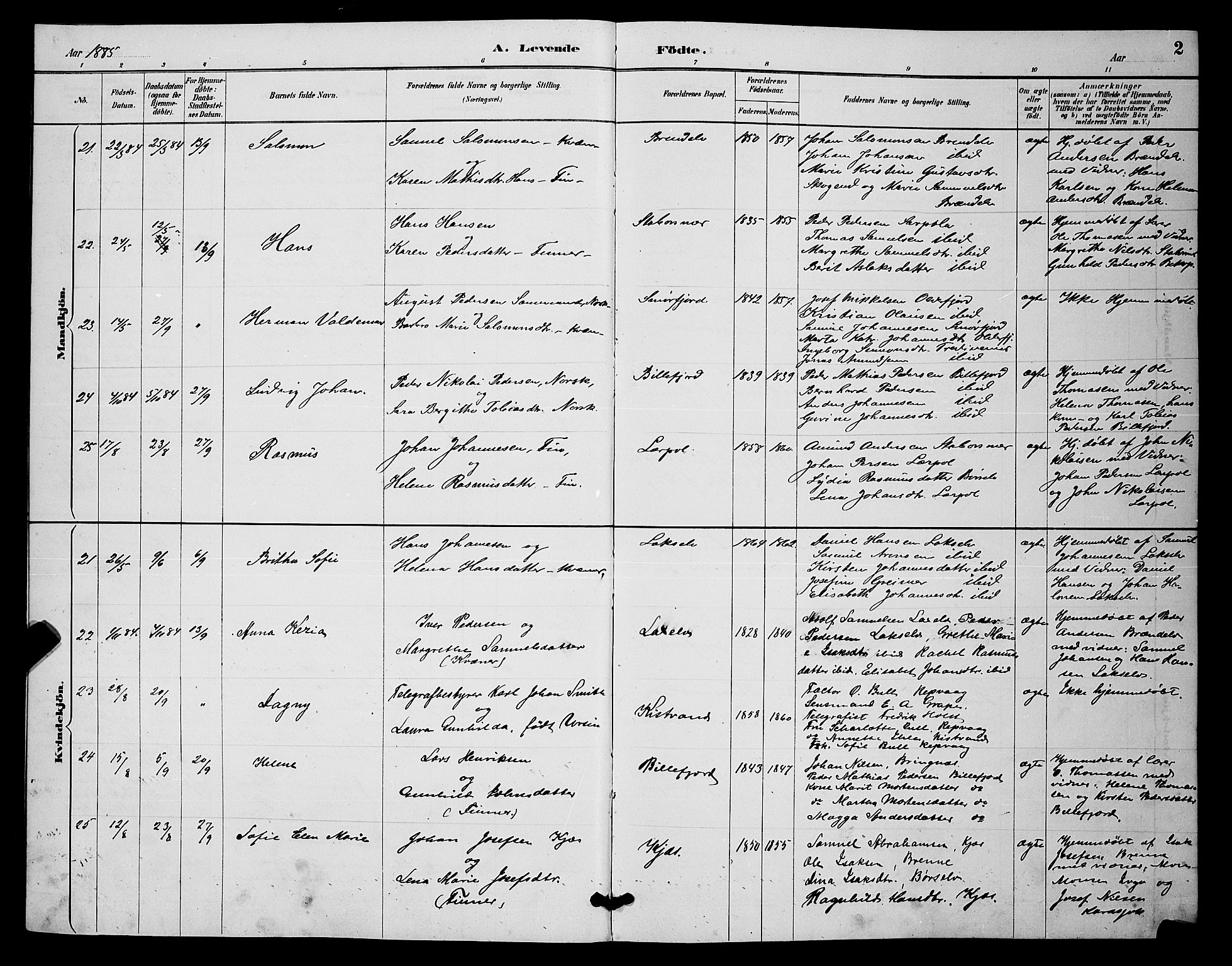 Kistrand/Porsanger sokneprestembete, AV/SATØ-S-1351/H/Hb/L0004.klokk: Parish register (copy) no. 4, 1885-1894, p. 2