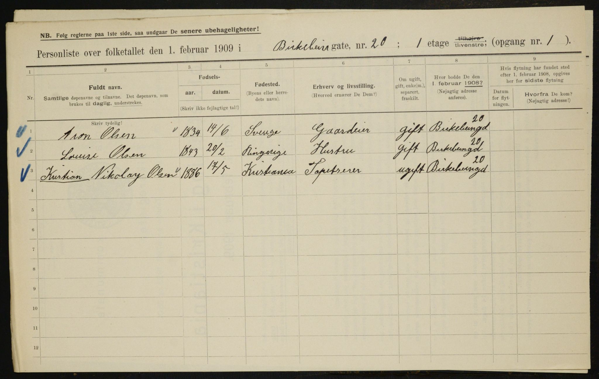 OBA, Municipal Census 1909 for Kristiania, 1909, p. 4632