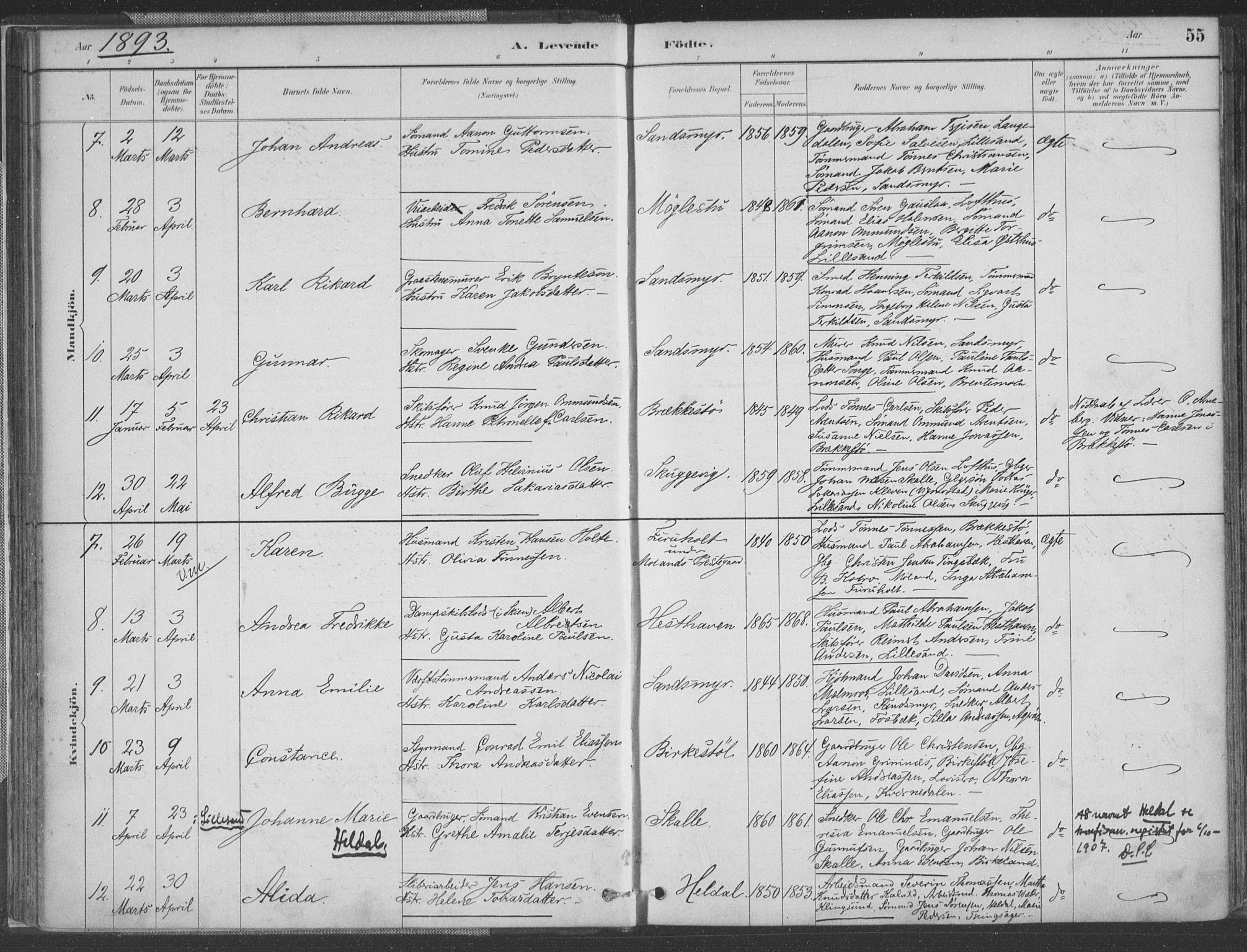 Vestre Moland sokneprestkontor, AV/SAK-1111-0046/F/Fa/Fab/L0009: Parish register (official) no. A 9, 1884-1899, p. 55