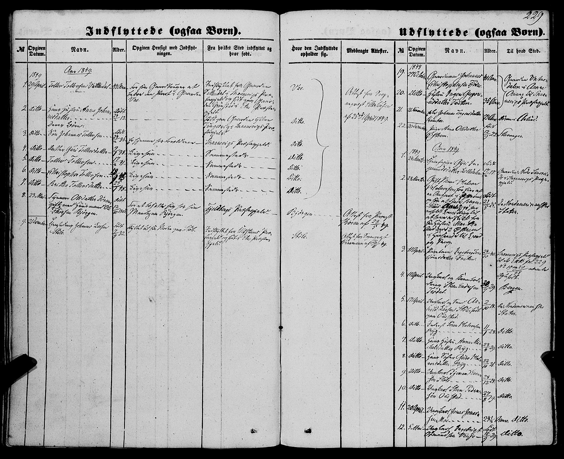 Etne sokneprestembete, SAB/A-75001/H/Haa: Parish register (official) no. A 8, 1848-1862, p. 229