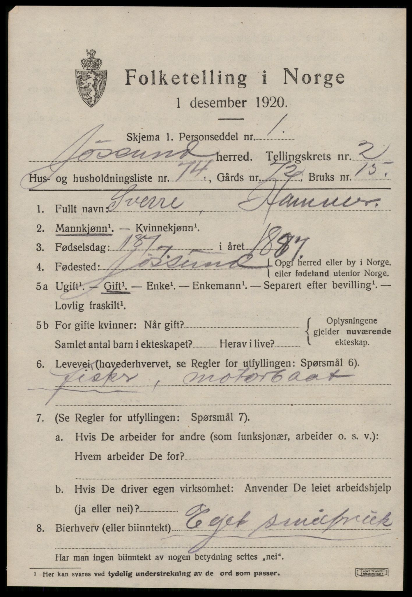 SAT, 1920 census for Jøssund, 1920, p. 2156