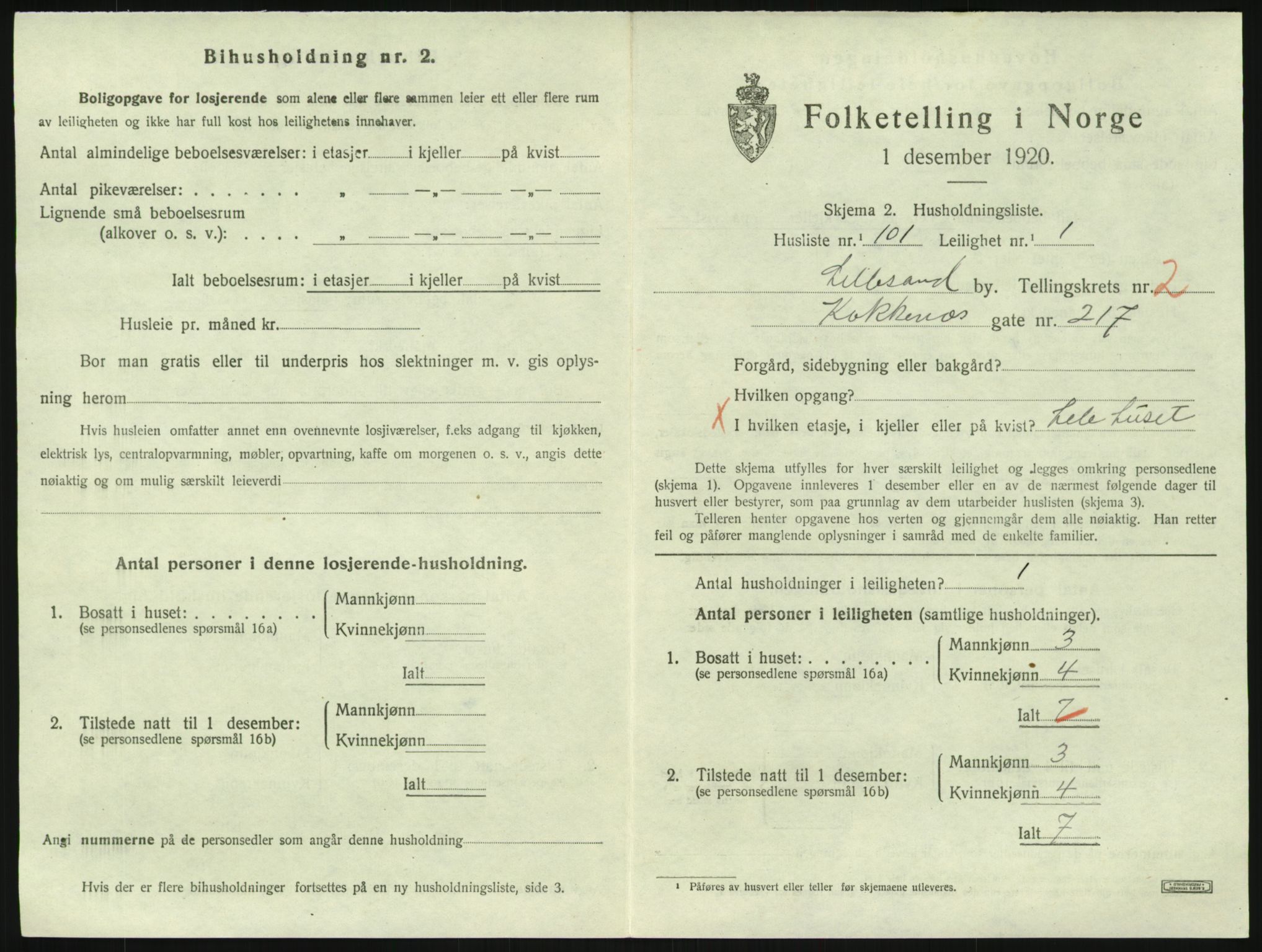 SAK, 1920 census for Lillesand, 1920, p. 1093