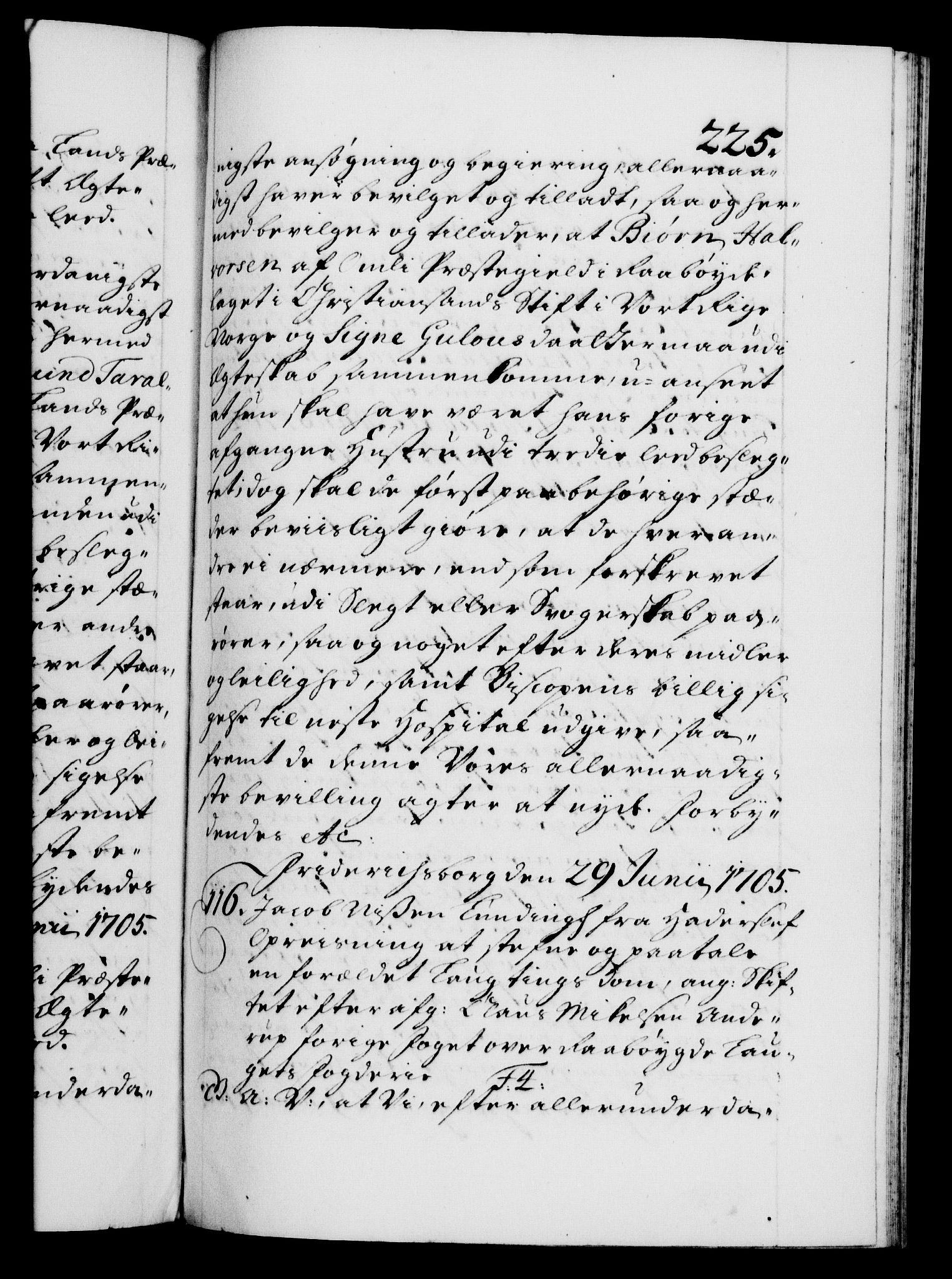 Danske Kanselli 1572-1799, AV/RA-EA-3023/F/Fc/Fca/Fcaa/L0019: Norske registre, 1704-1707, p. 225a