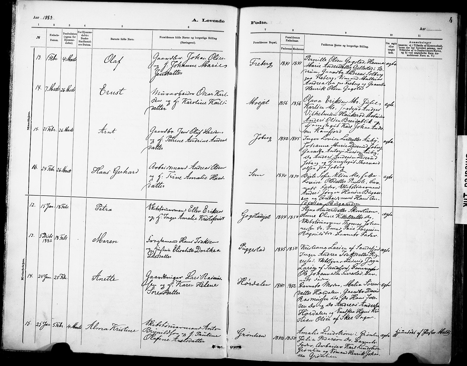 Sandar kirkebøker, AV/SAKO-A-243/F/Fa/L0012: Parish register (official) no. 12, 1883-1895, p. 4