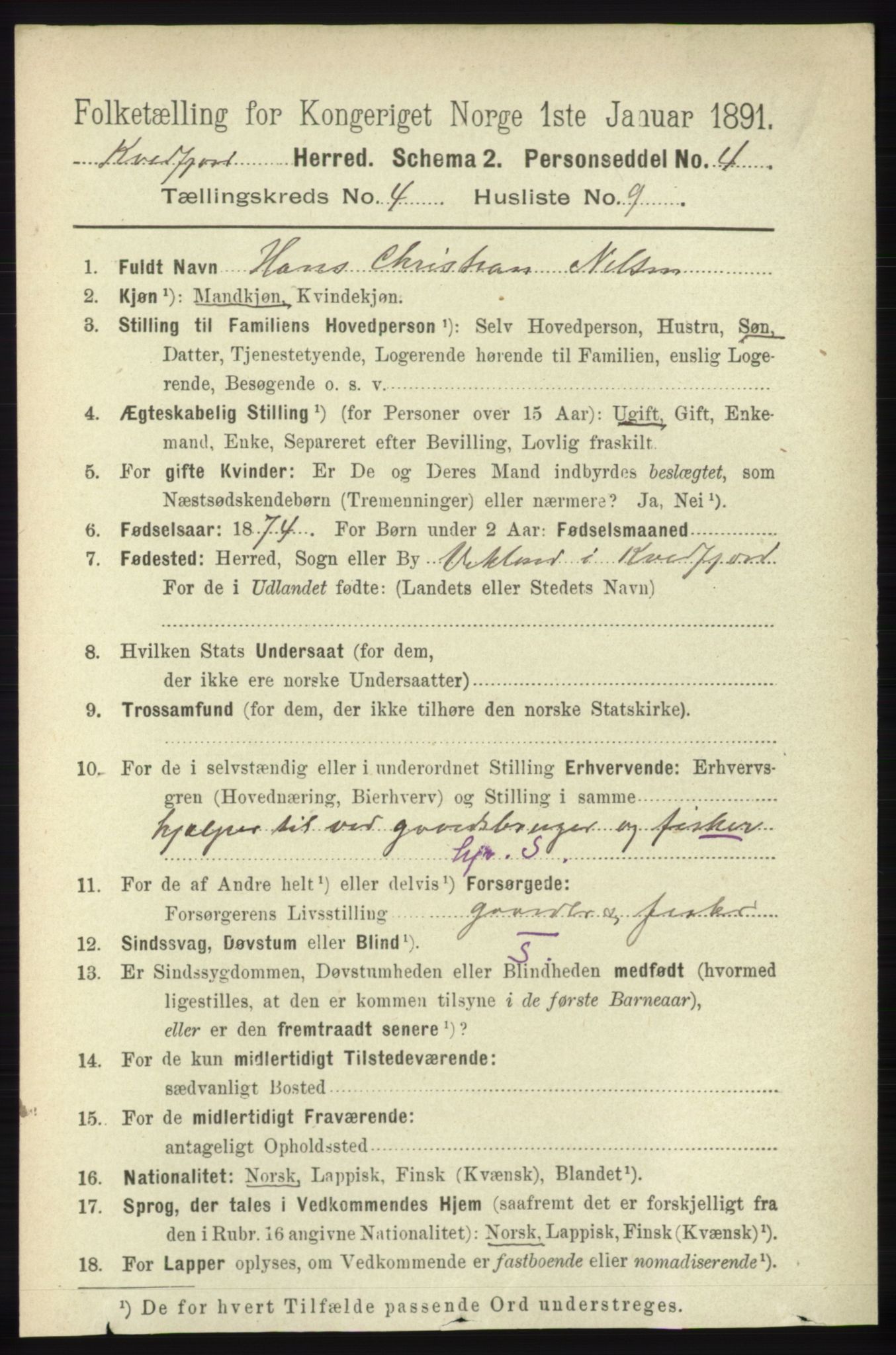RA, 1891 census for 1911 Kvæfjord, 1891, p. 1941
