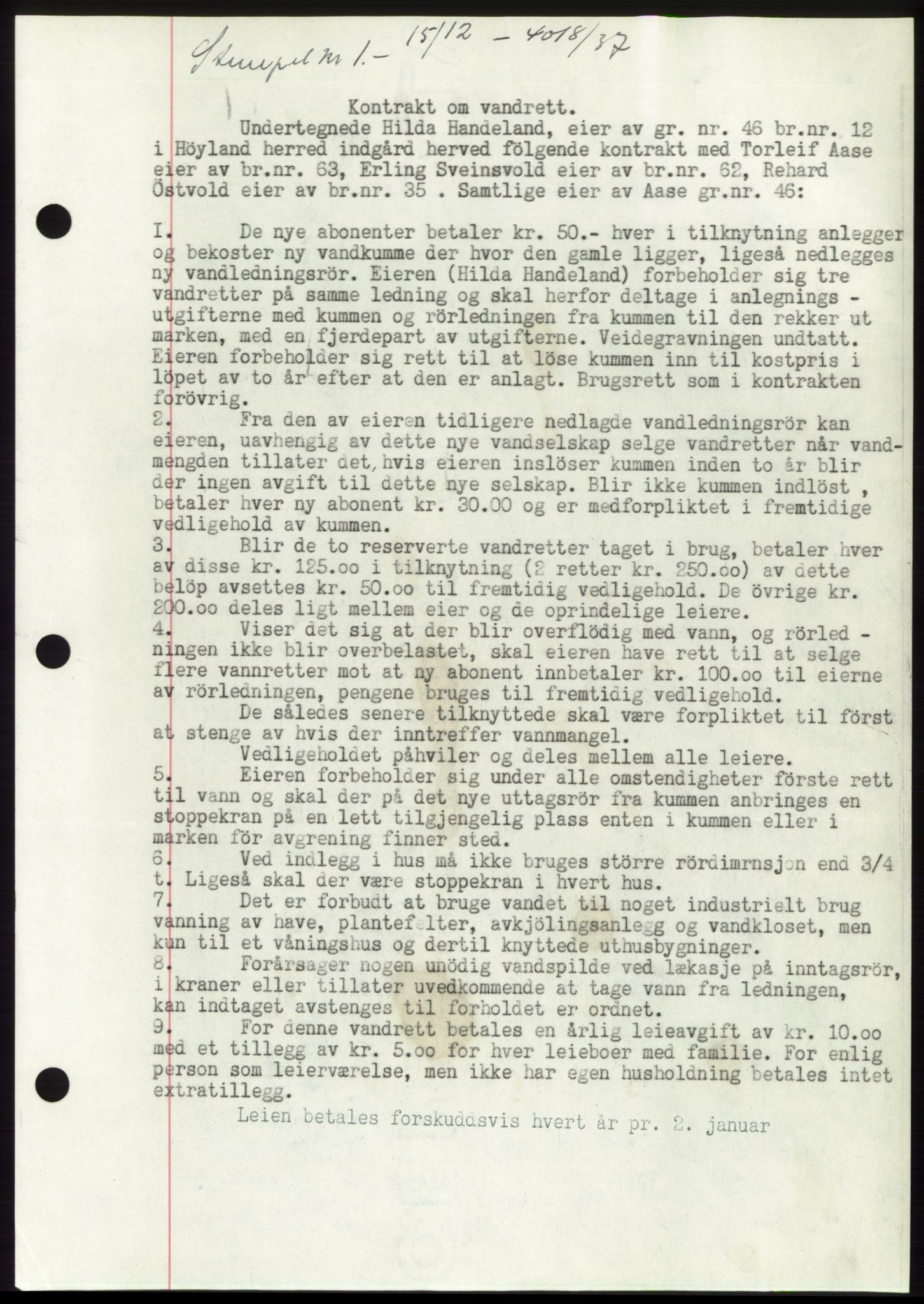 Jæren sorenskriveri, SAST/A-100310/03/G/Gba/L0069: Mortgage book, 1937-1937, Diary no: : 4018/1937