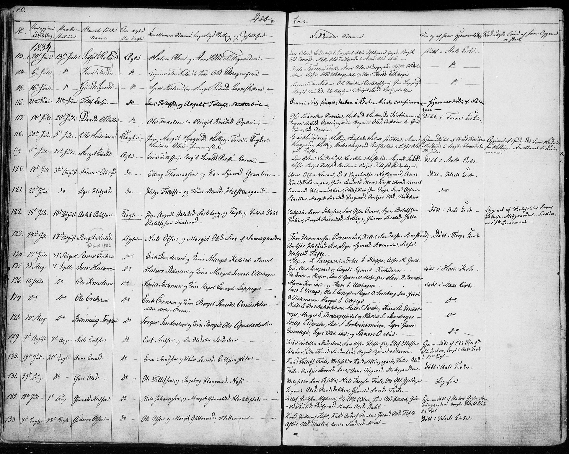 Ål kirkebøker, AV/SAKO-A-249/F/Fa/L0005: Parish register (official) no. I 5, 1825-1848, p. 60