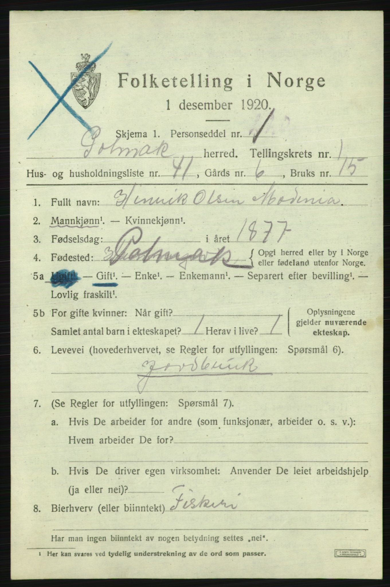 SATØ, 1920 census for Polmak, 1920, p. 707