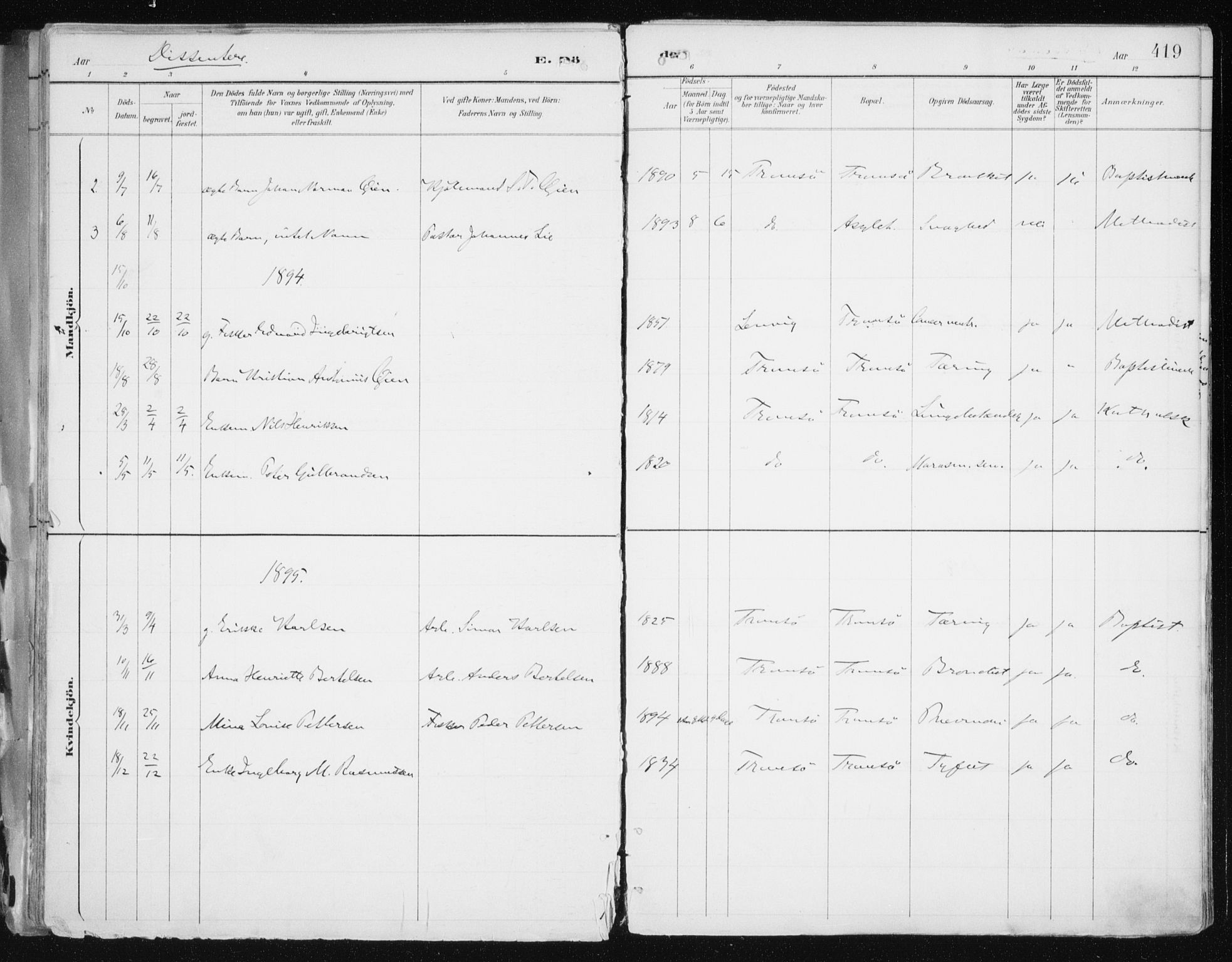 Tromsø sokneprestkontor/stiftsprosti/domprosti, SATØ/S-1343/G/Ga/L0015kirke: Parish register (official) no. 15, 1889-1899, p. 419
