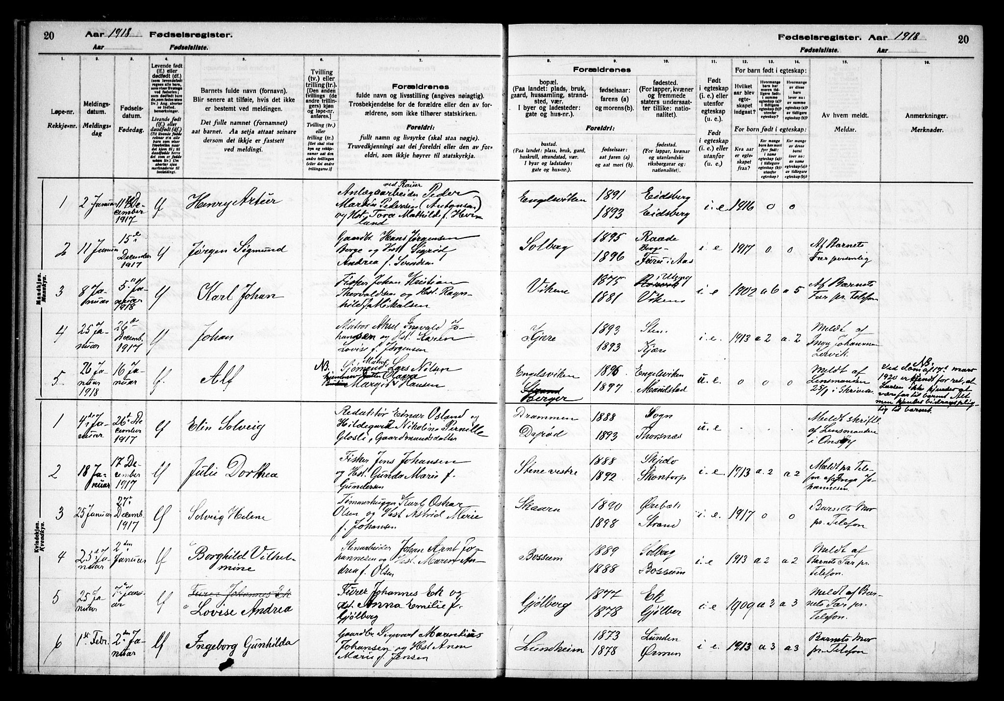 Onsøy prestekontor Kirkebøker, AV/SAO-A-10914/J/Ja/L0001: Birth register no. I 1, 1916-1937, p. 20