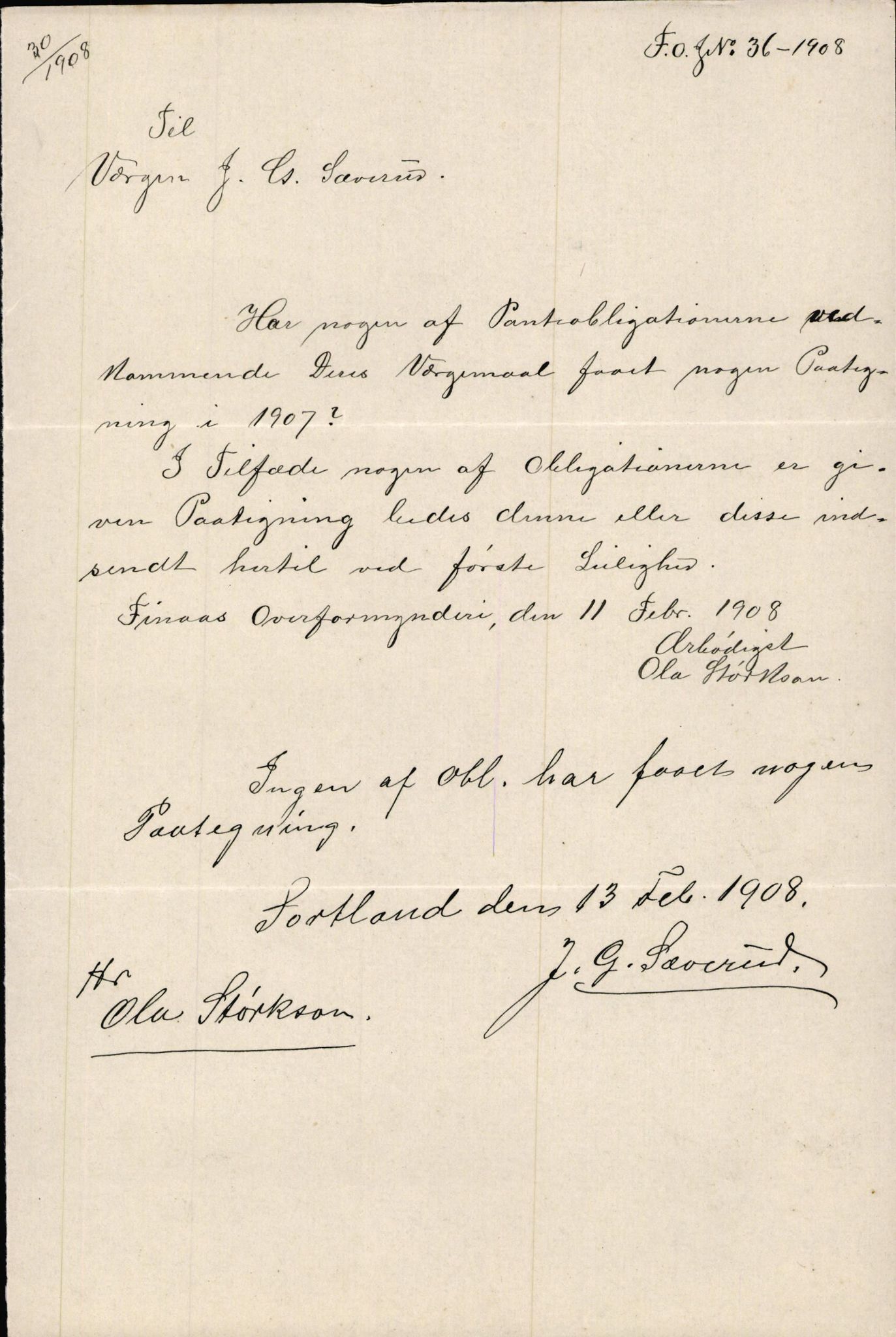 Finnaas kommune. Overformynderiet, IKAH/1218a-812/D/Da/Daa/L0002/0003: Kronologisk ordna korrespondanse / Kronologisk ordna korrespondanse, 1905-1909, p. 114