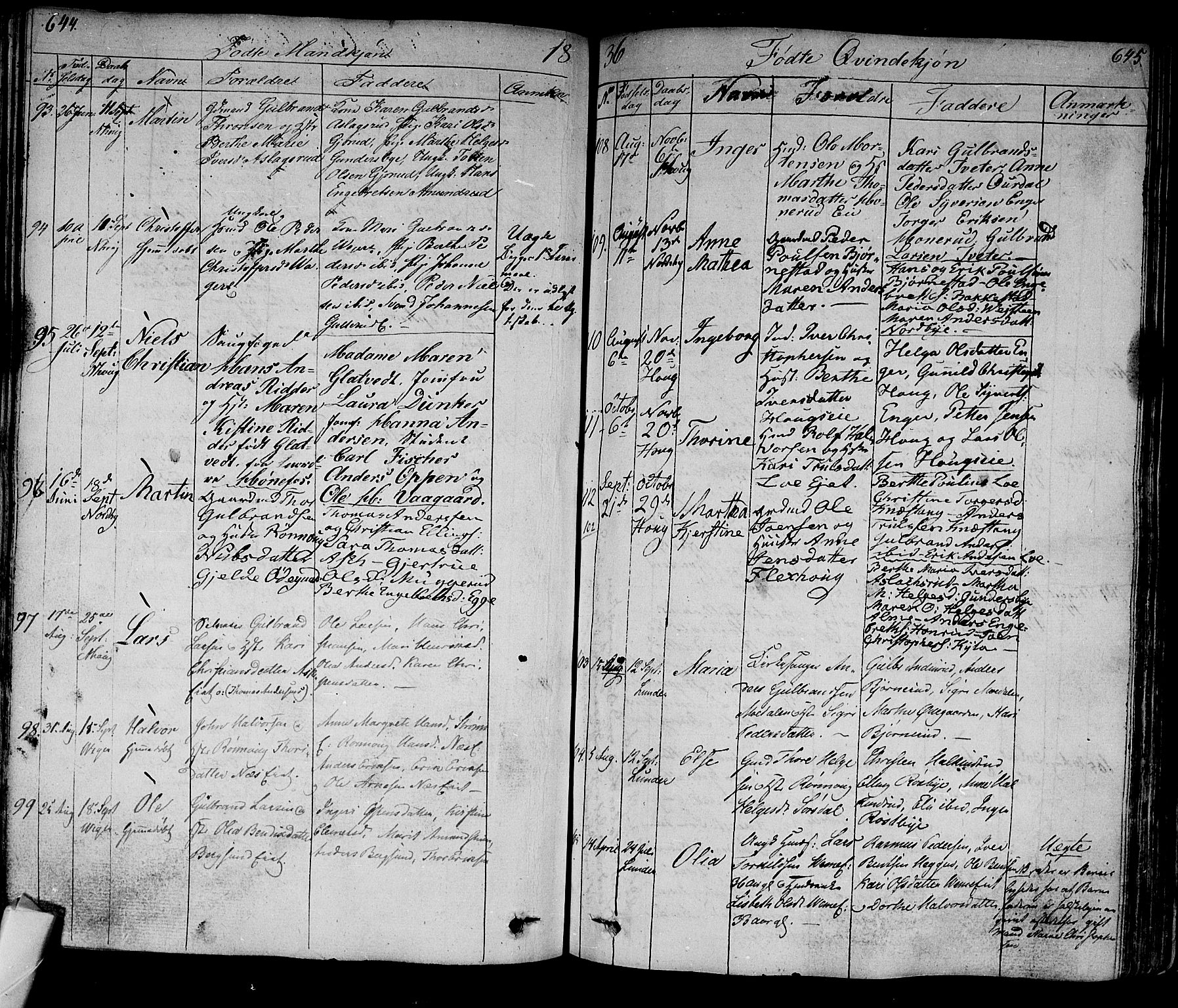 Norderhov kirkebøker, AV/SAKO-A-237/F/Fa/L0009: Parish register (official) no. 9, 1819-1837, p. 644-645