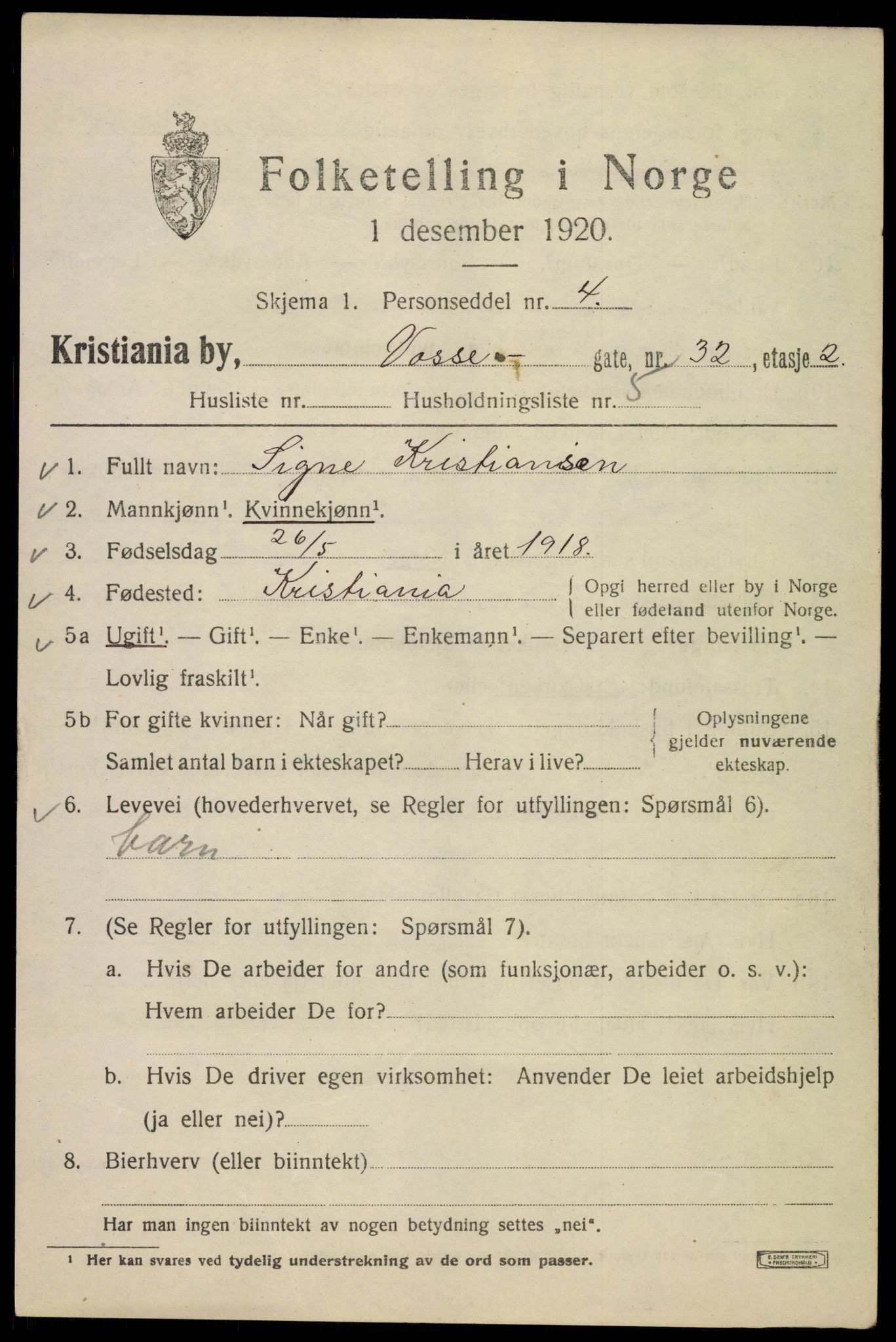 SAO, 1920 census for Kristiania, 1920, p. 644709