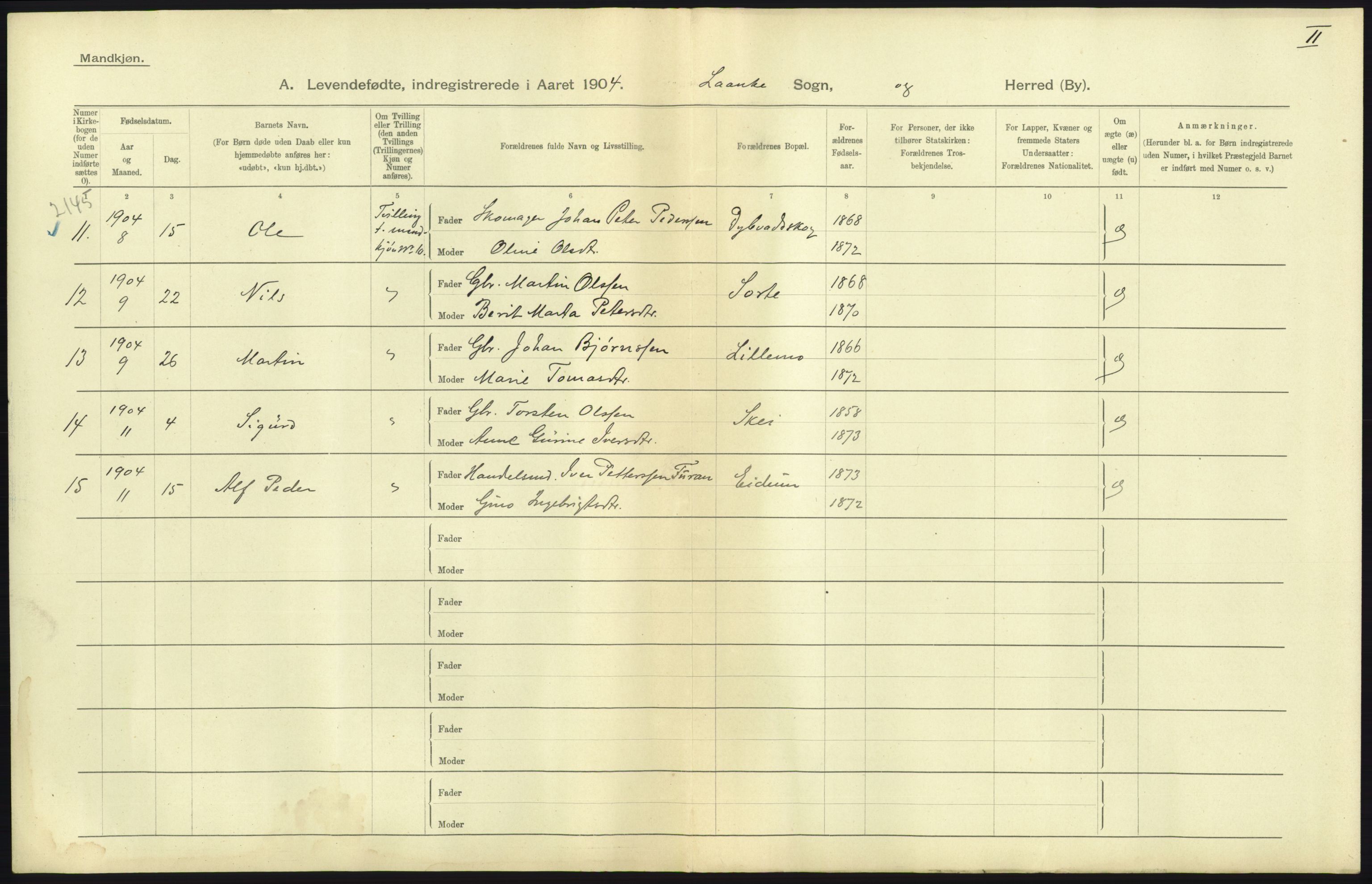 Statistisk sentralbyrå, Sosiodemografiske emner, Befolkning, RA/S-2228/D/Df/Dfa/Dfab/L0019: Nordre Trondhjems amt: Fødte, gifte, døde, 1904, p. 67