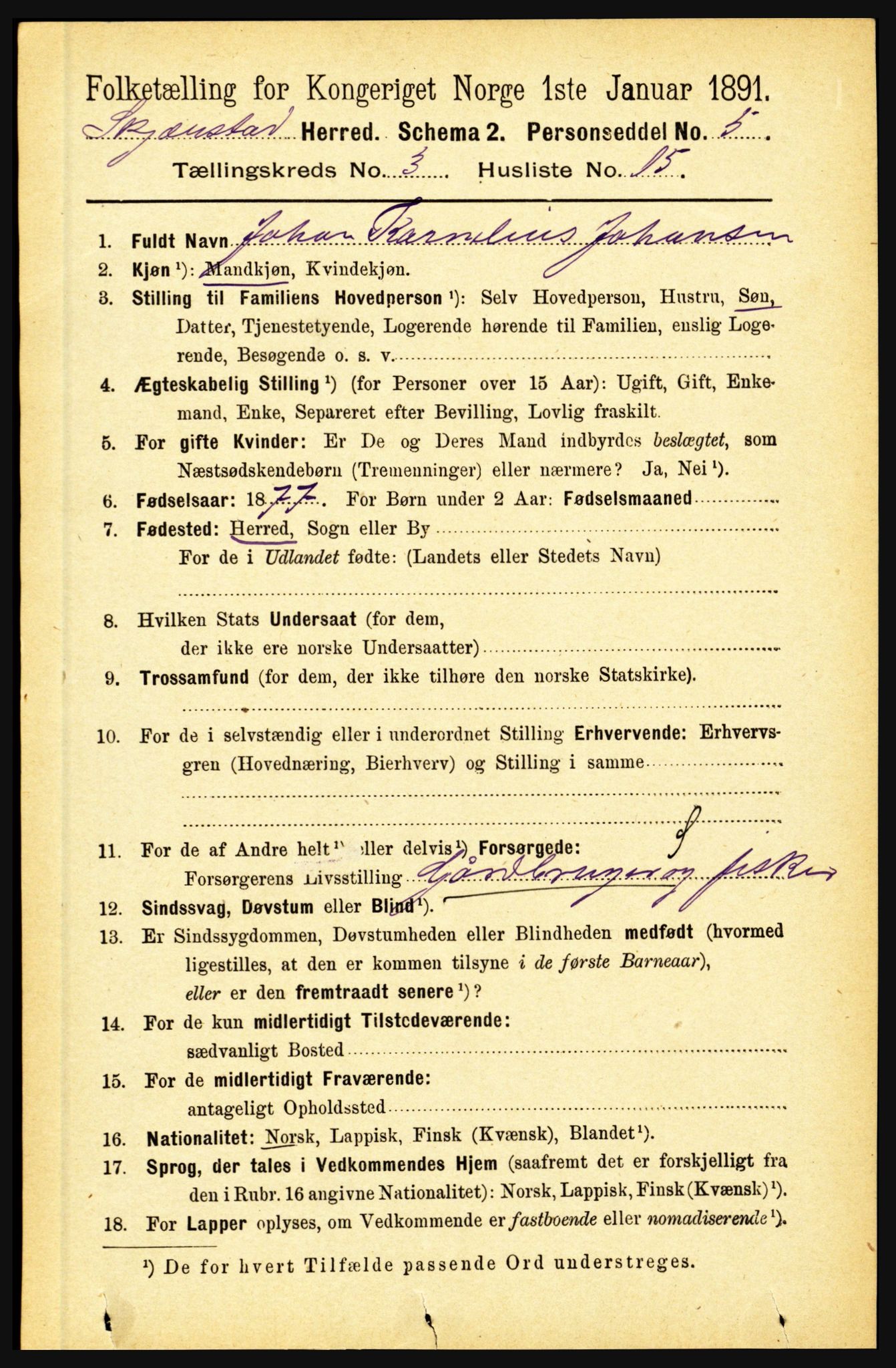 RA, 1891 census for 1842 Skjerstad, 1891, p. 823