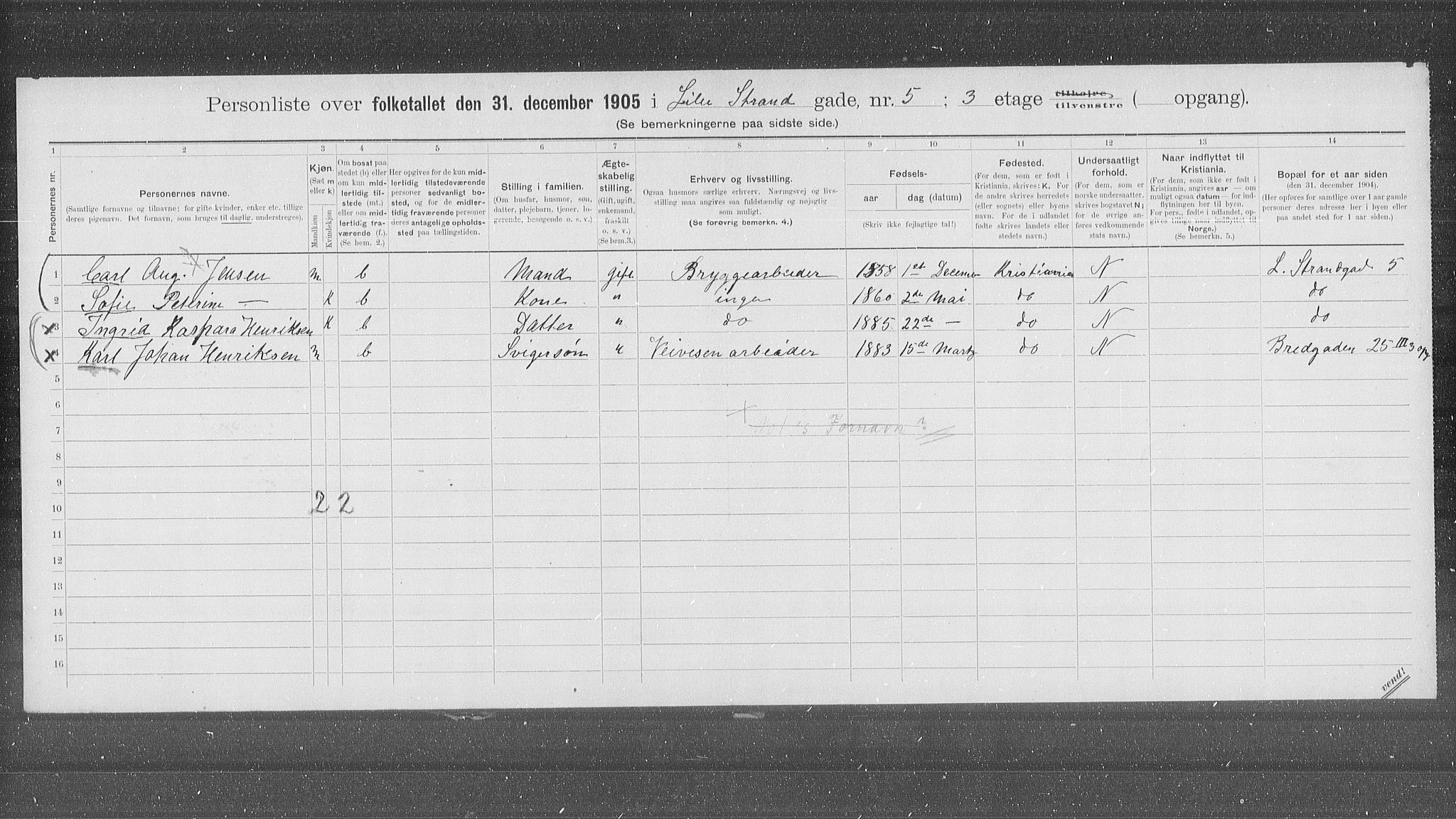 OBA, Municipal Census 1905 for Kristiania, 1905, p. 30268