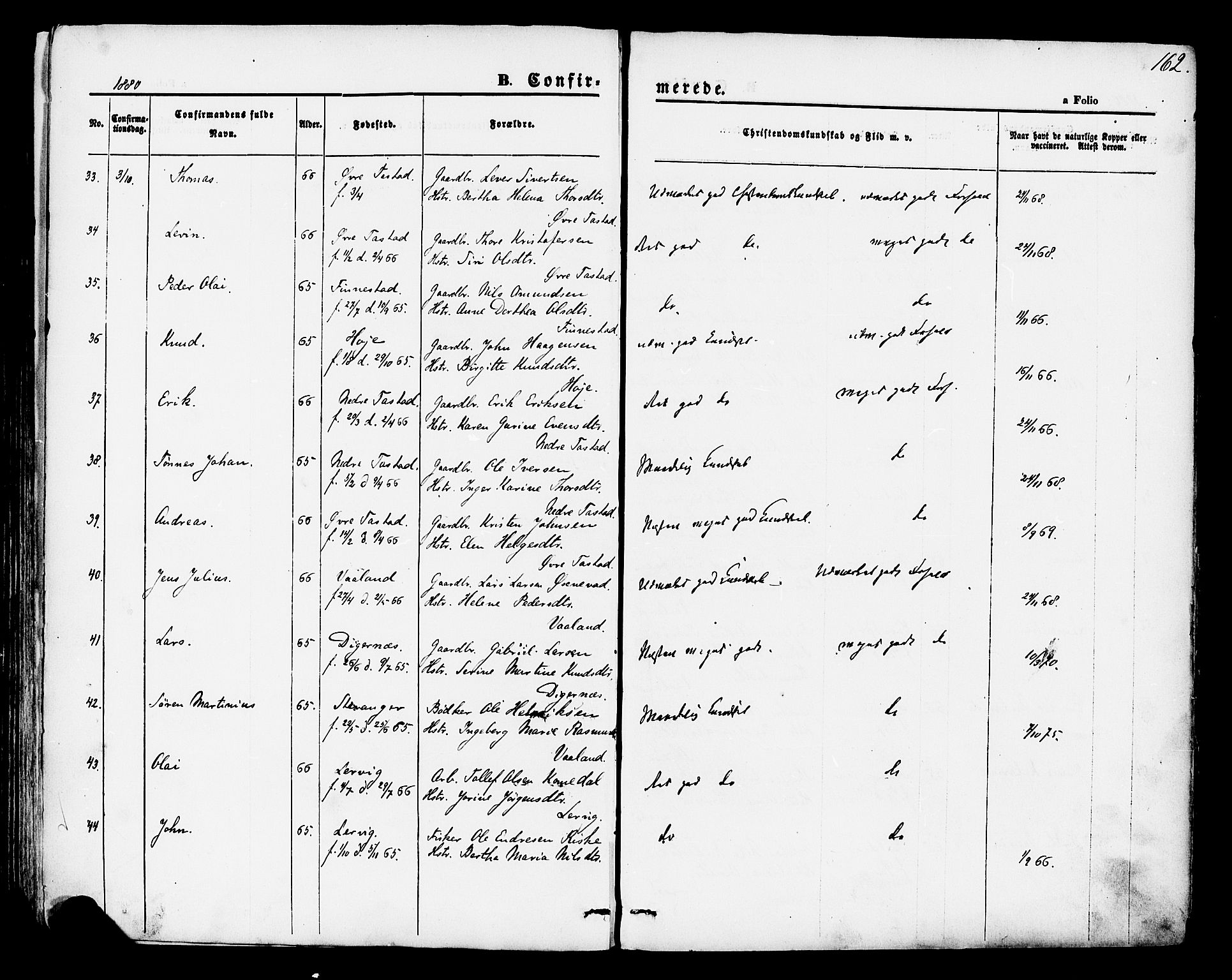 Hetland sokneprestkontor, SAST/A-101826/30/30BA/L0004: Parish register (official) no. A 4, 1862-1881, p. 162