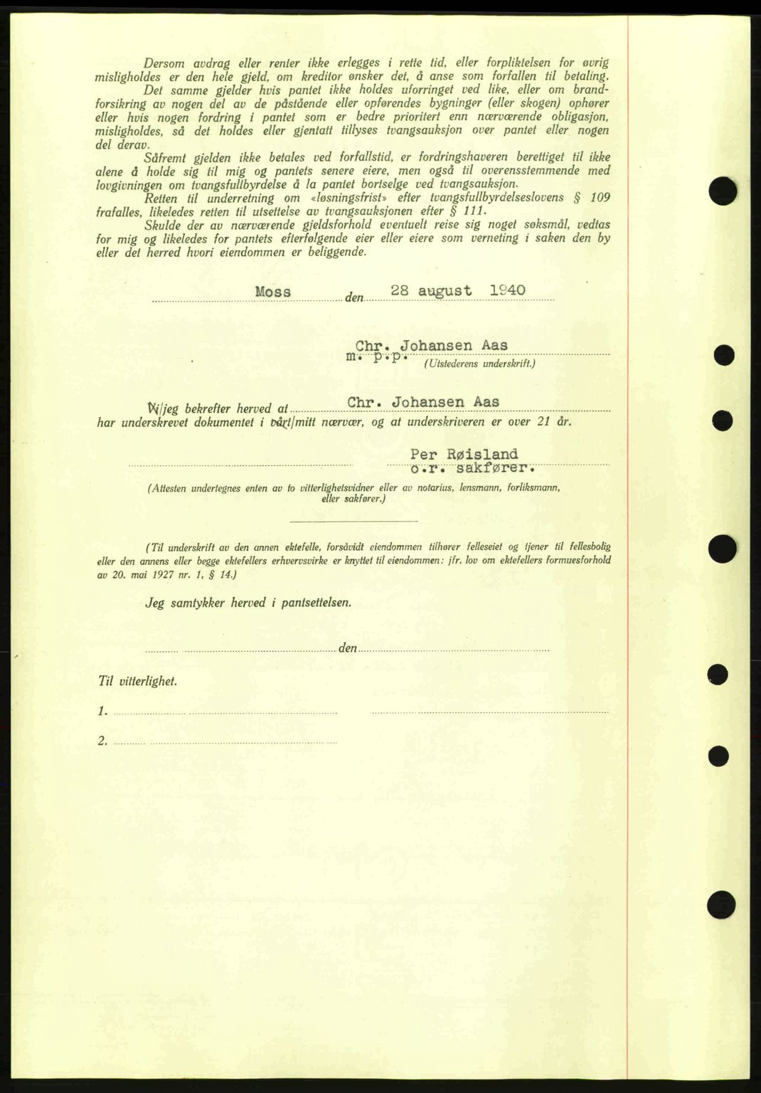 Moss sorenskriveri, AV/SAO-A-10168: Mortgage book no. B10, 1940-1941, Diary no: : 1305/1940