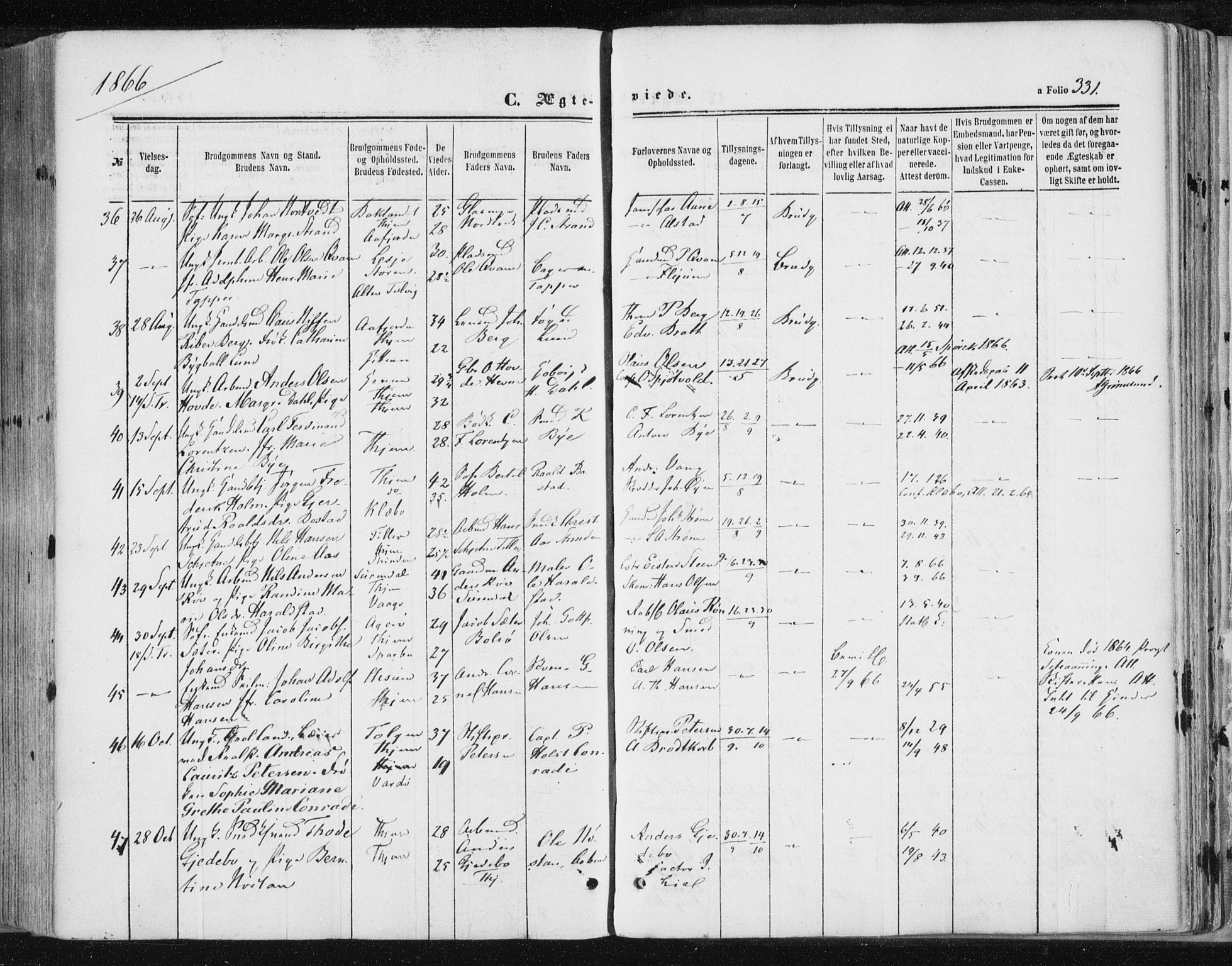 Ministerialprotokoller, klokkerbøker og fødselsregistre - Sør-Trøndelag, AV/SAT-A-1456/602/L0115: Parish register (official) no. 602A13, 1860-1872, p. 331