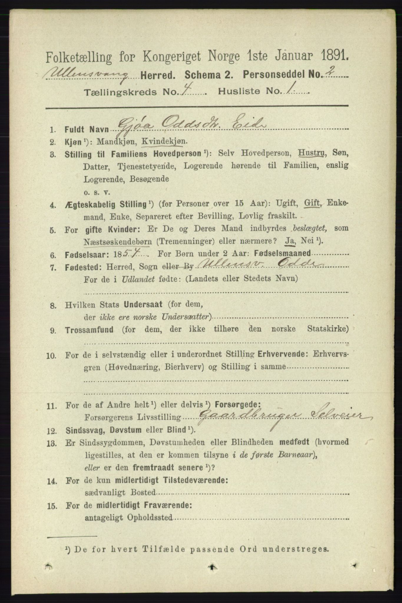 RA, 1891 census for 1230 Ullensvang, 1891, p. 974