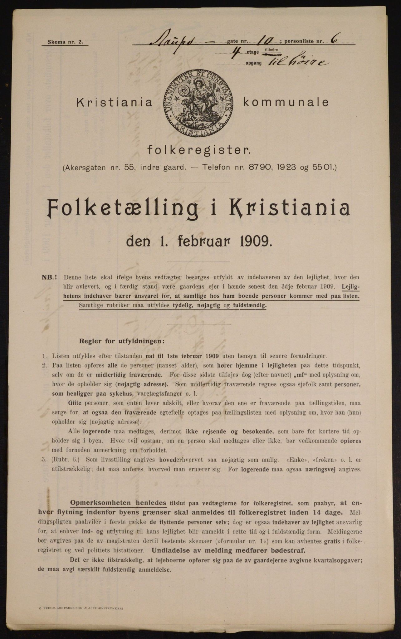 OBA, Municipal Census 1909 for Kristiania, 1909, p. 2106