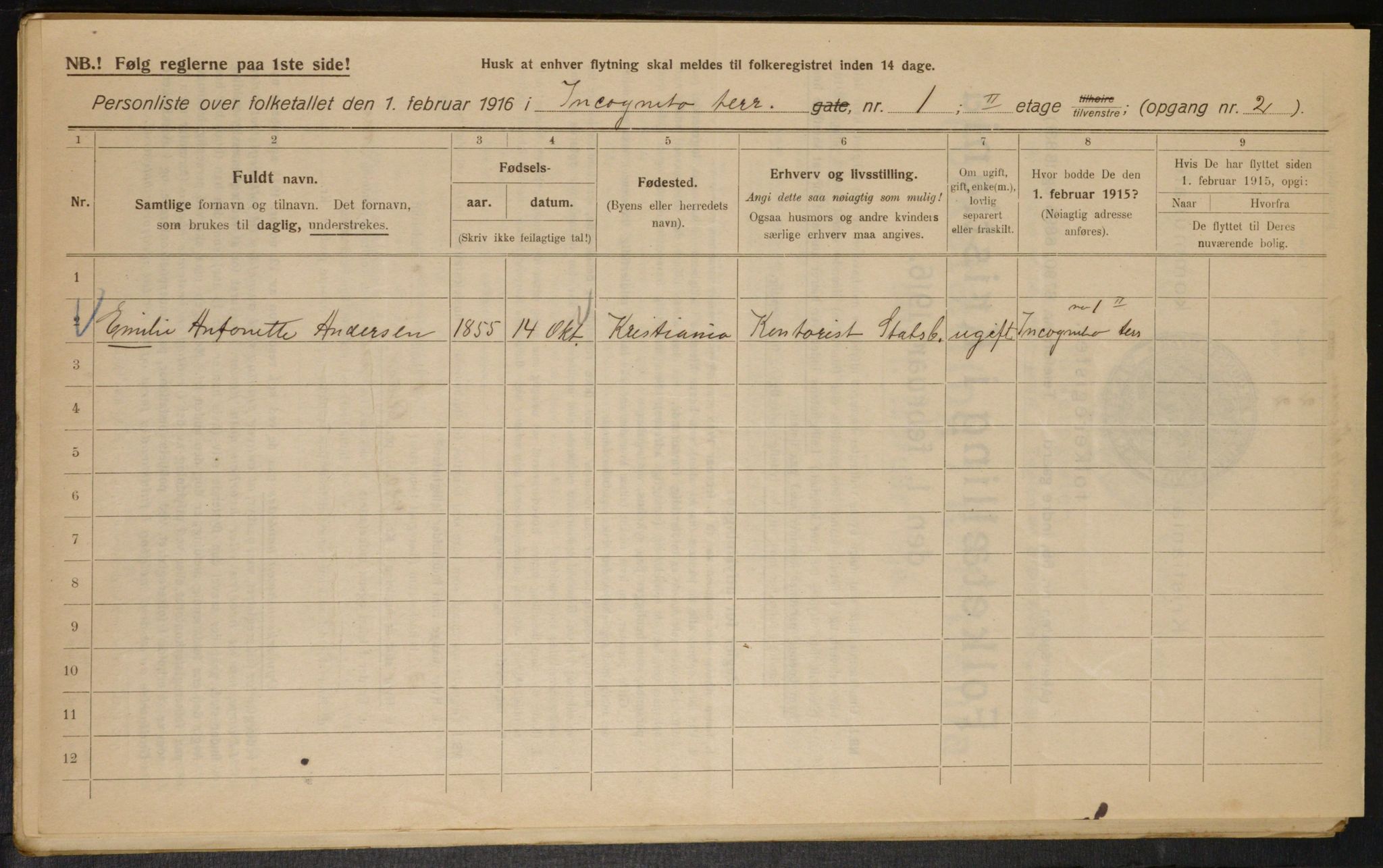 OBA, Municipal Census 1916 for Kristiania, 1916, p. 45305