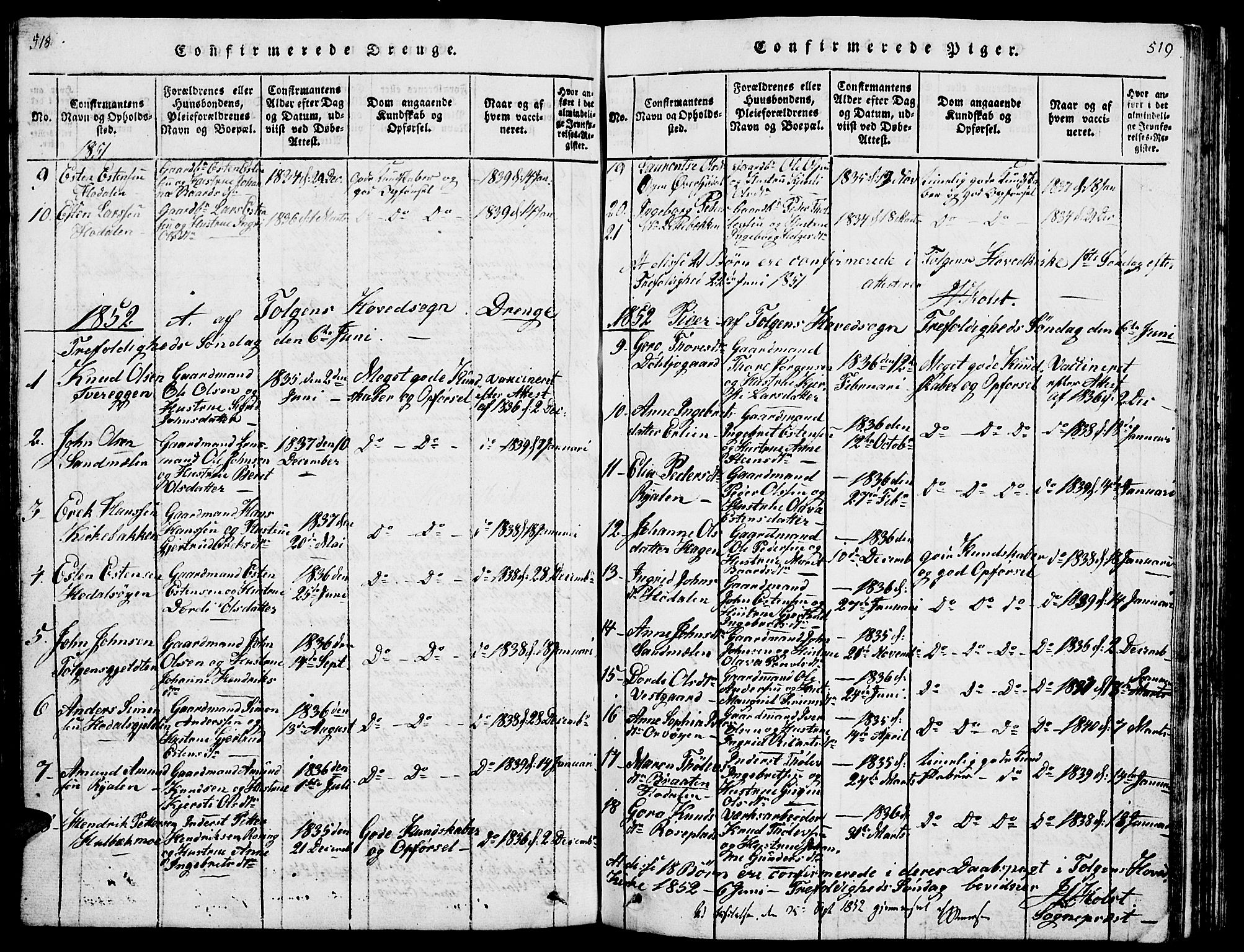 Tolga prestekontor, AV/SAH-PREST-062/L/L0001: Parish register (copy) no. 1, 1814-1877, p. 518-519