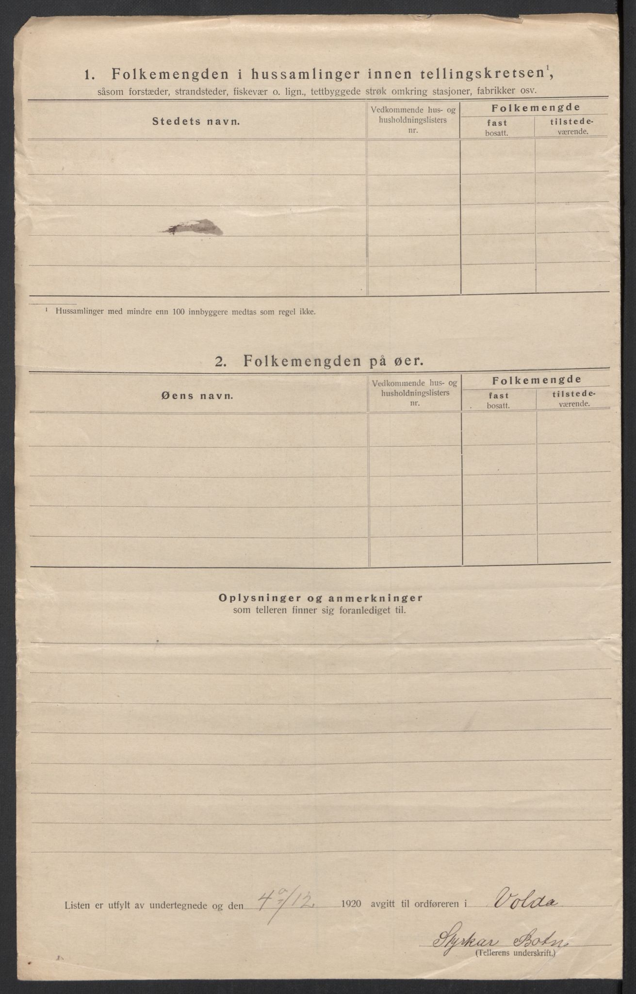 SAT, 1920 census for Volda, 1920, p. 50